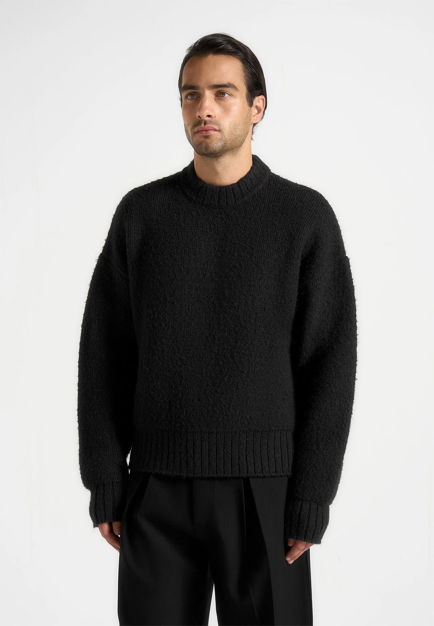KW001 - Brushed Wool Knit Sweater - Black - Image 4