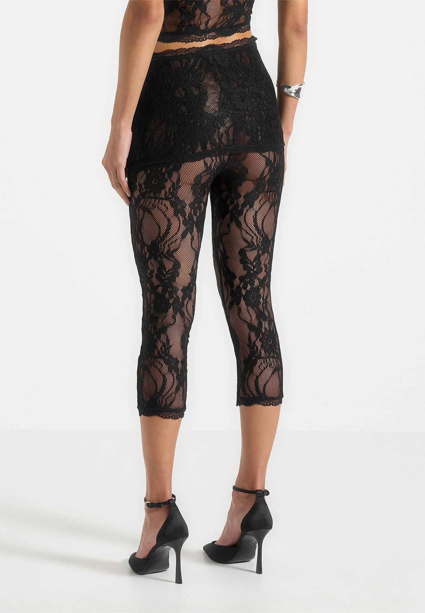 Aimee - Lace Asymmetric Capri Leggings - Black - Image 5