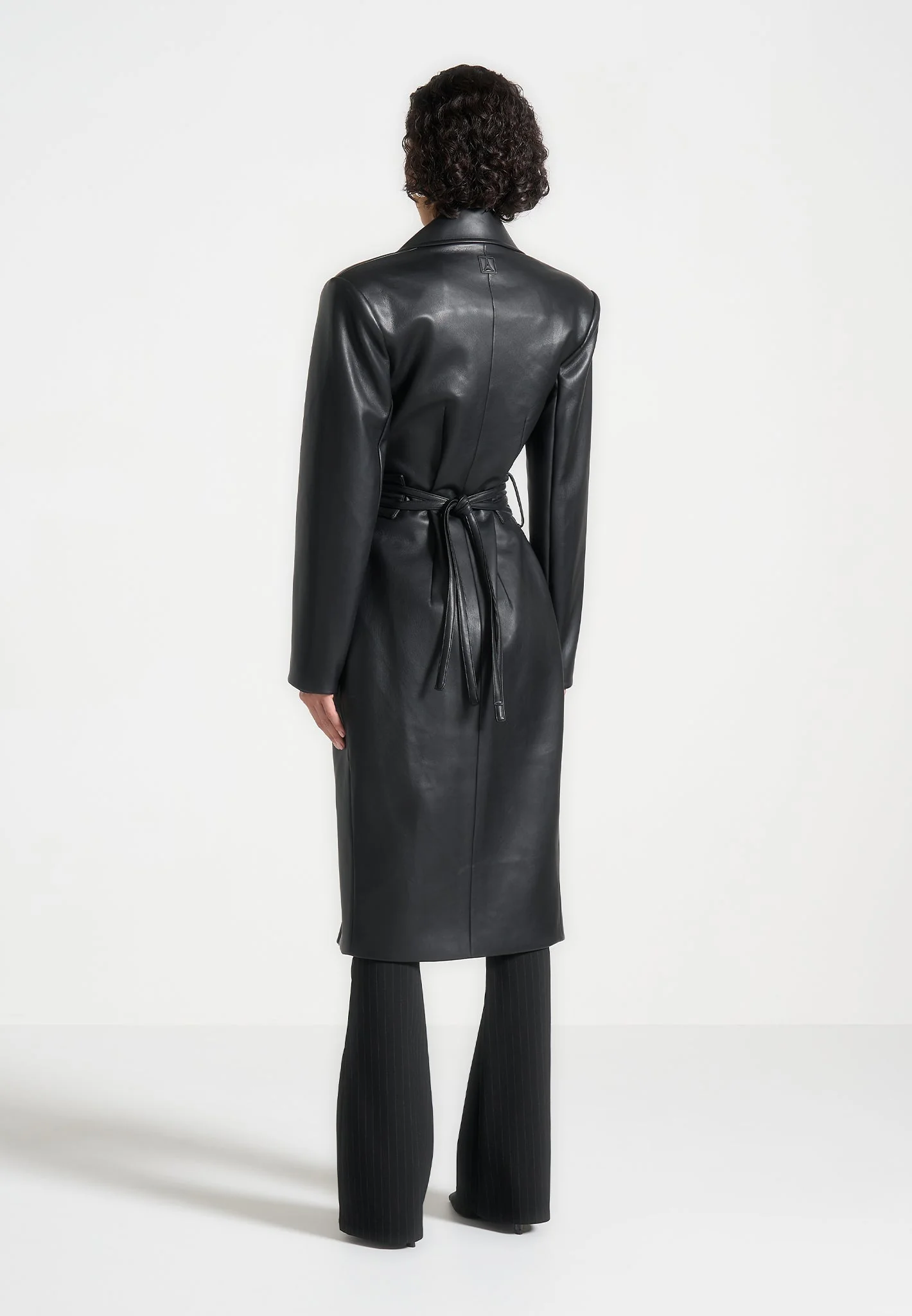 Malya - Leather Asymmetric Belted Coat - Black - Image 4