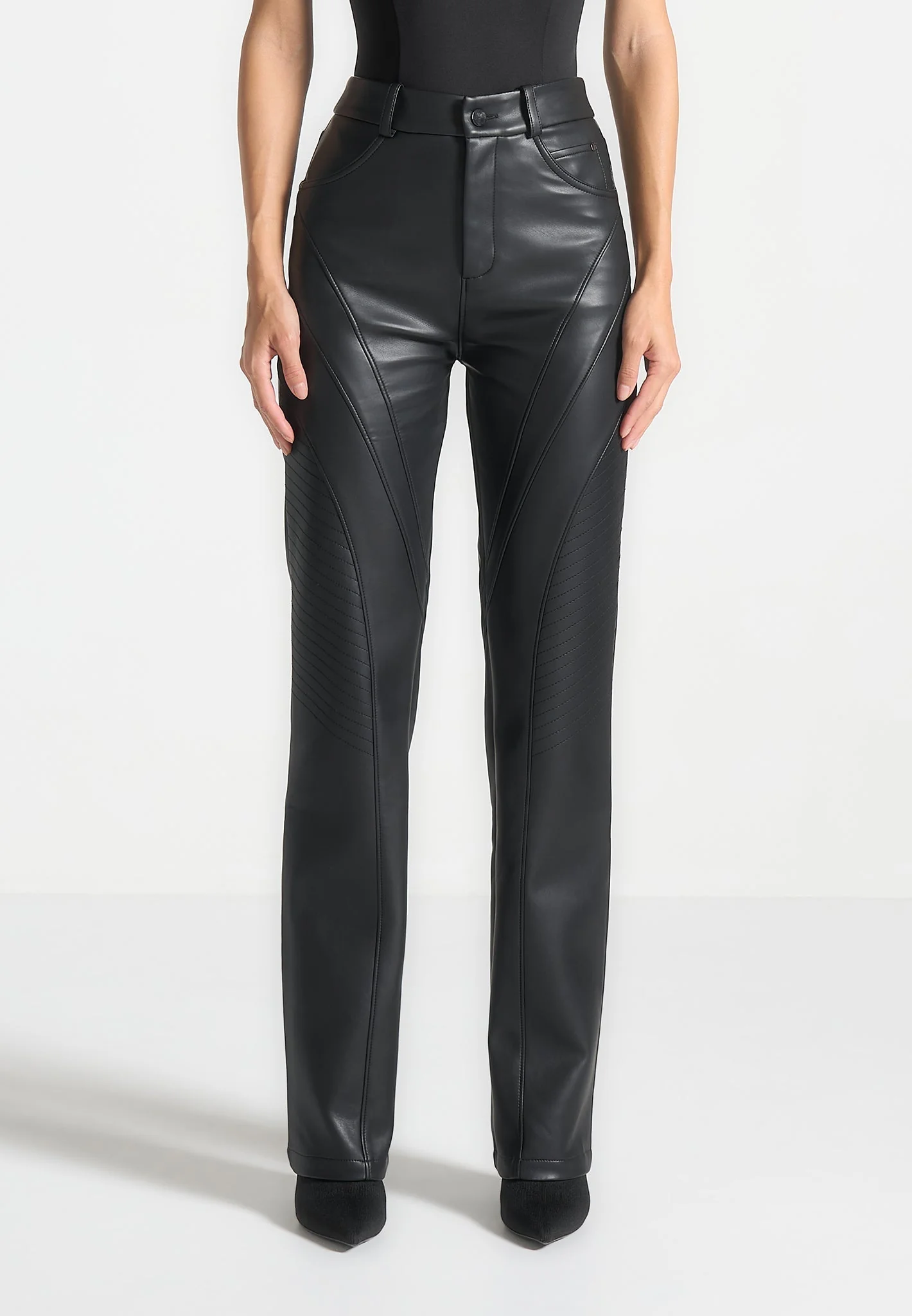 Leather Biker Trousers - Black - Image 3