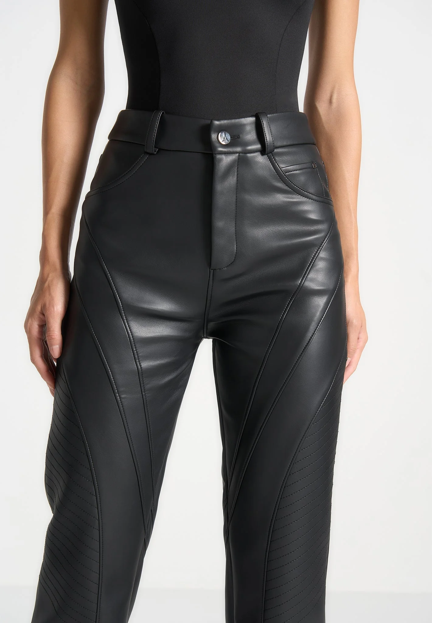 Leather Biker Trousers - Black - Image 4