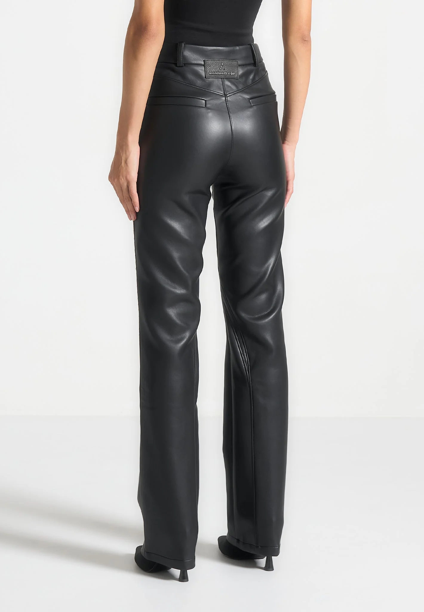 Leather Biker Trousers - Black - Image 5