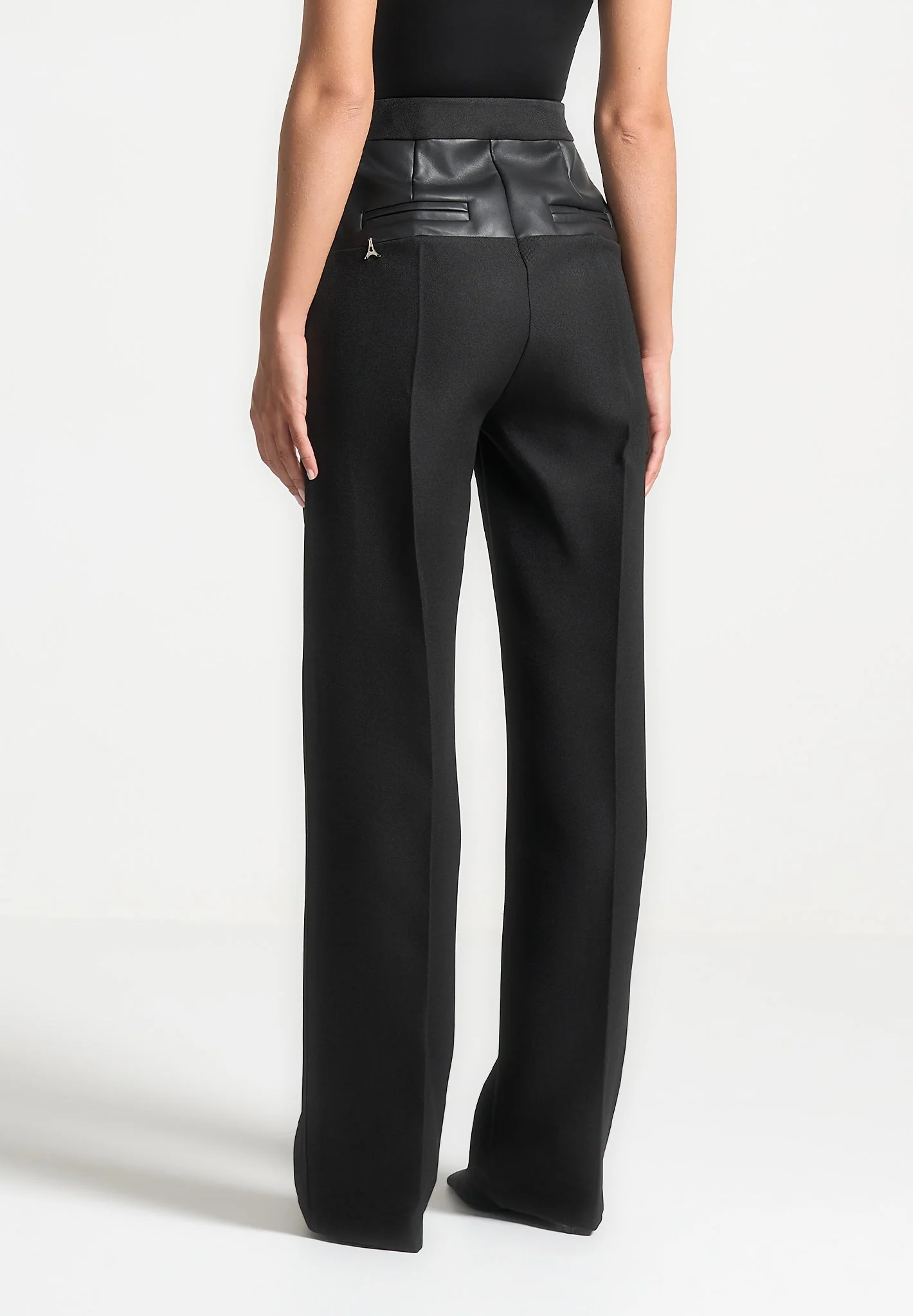 Blanche - Leather Panel Tailored Trousers - Black - Image 4
