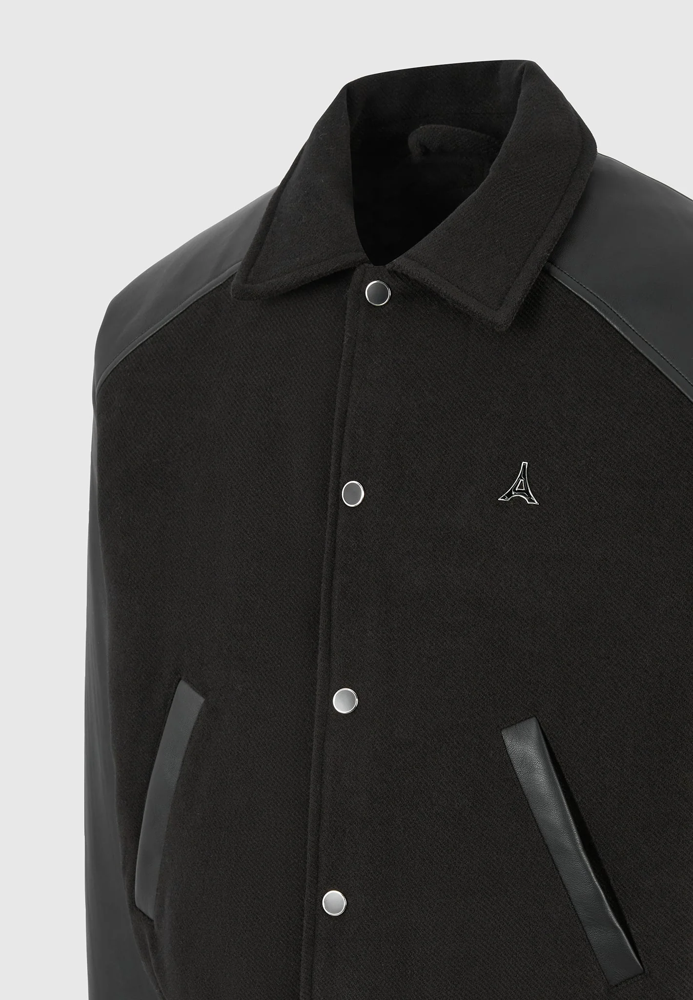 Olivier - Leather Raglan Varsity Jacket - Black - Image 7