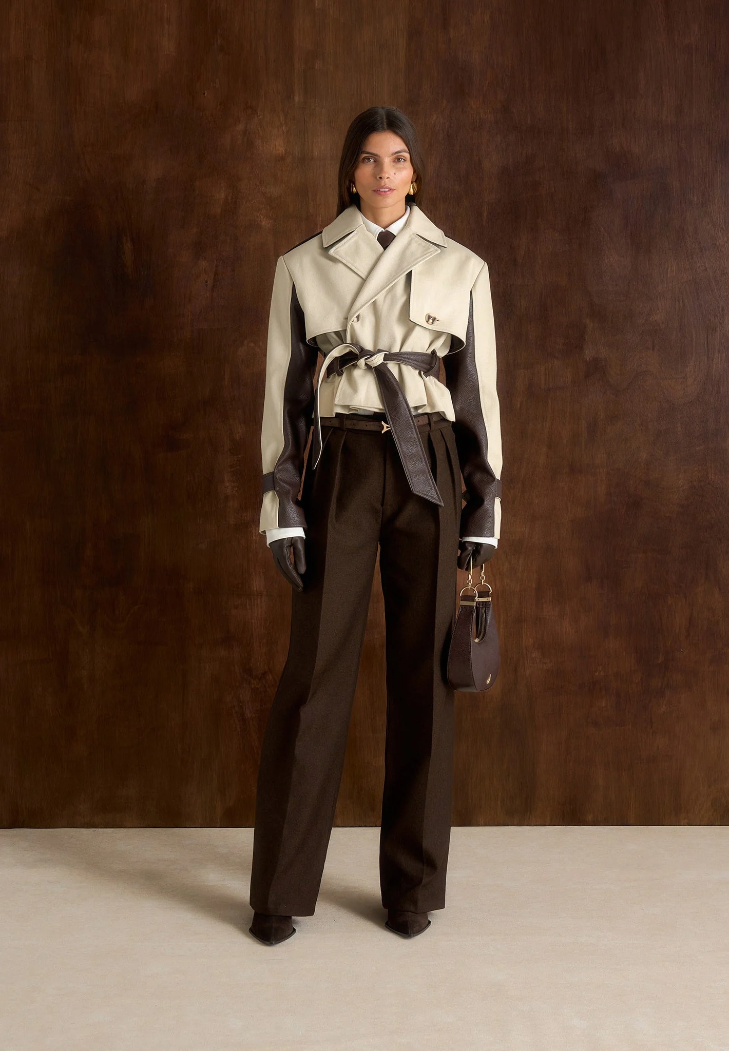 Lelia - Cropped Gabardine Trench Coat With Belt - Beige/Brown - Image 4