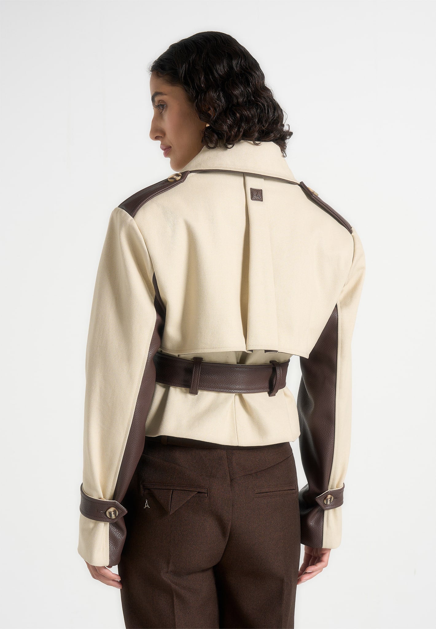 Lelia - Cropped Gabardine Trench Coat With Belt - Beige/Brown - Image 5