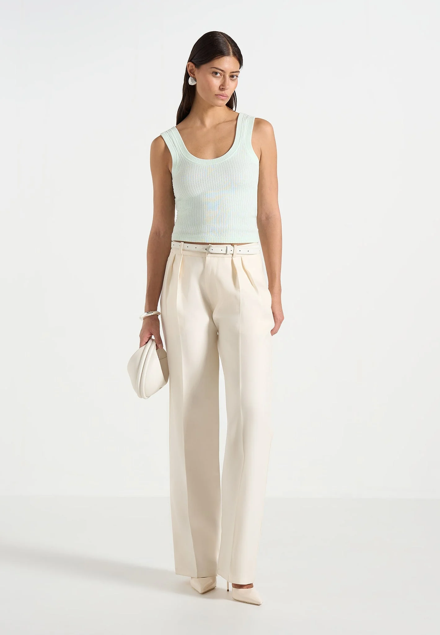 Liane - Scoop Neck Ribbed Cotton Tank Top - Mint Green - Image 2