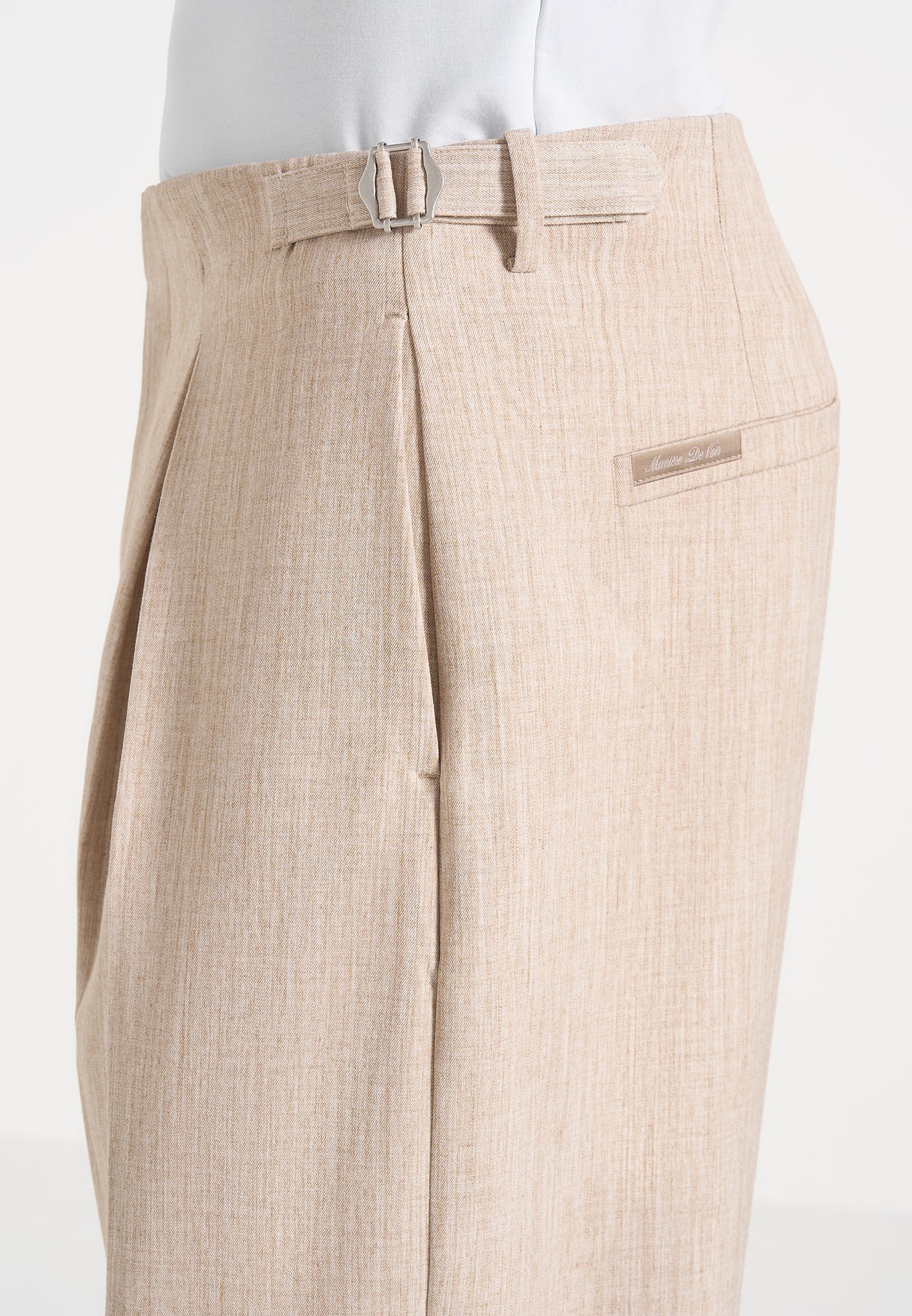 Lior - Box Pleat Wide Leg Trousers - Beige - Image 5