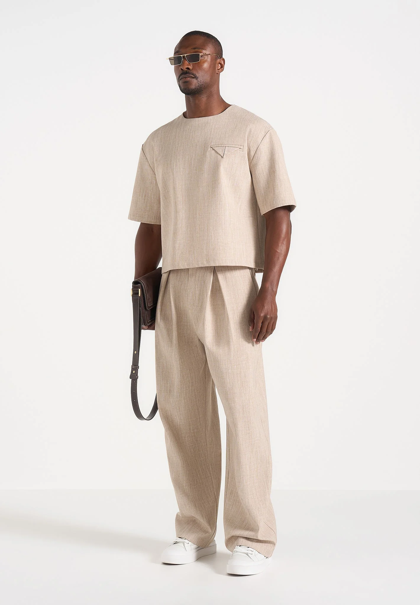 Lior - Box Pleat Wide Leg Trousers - Beige - Image 7