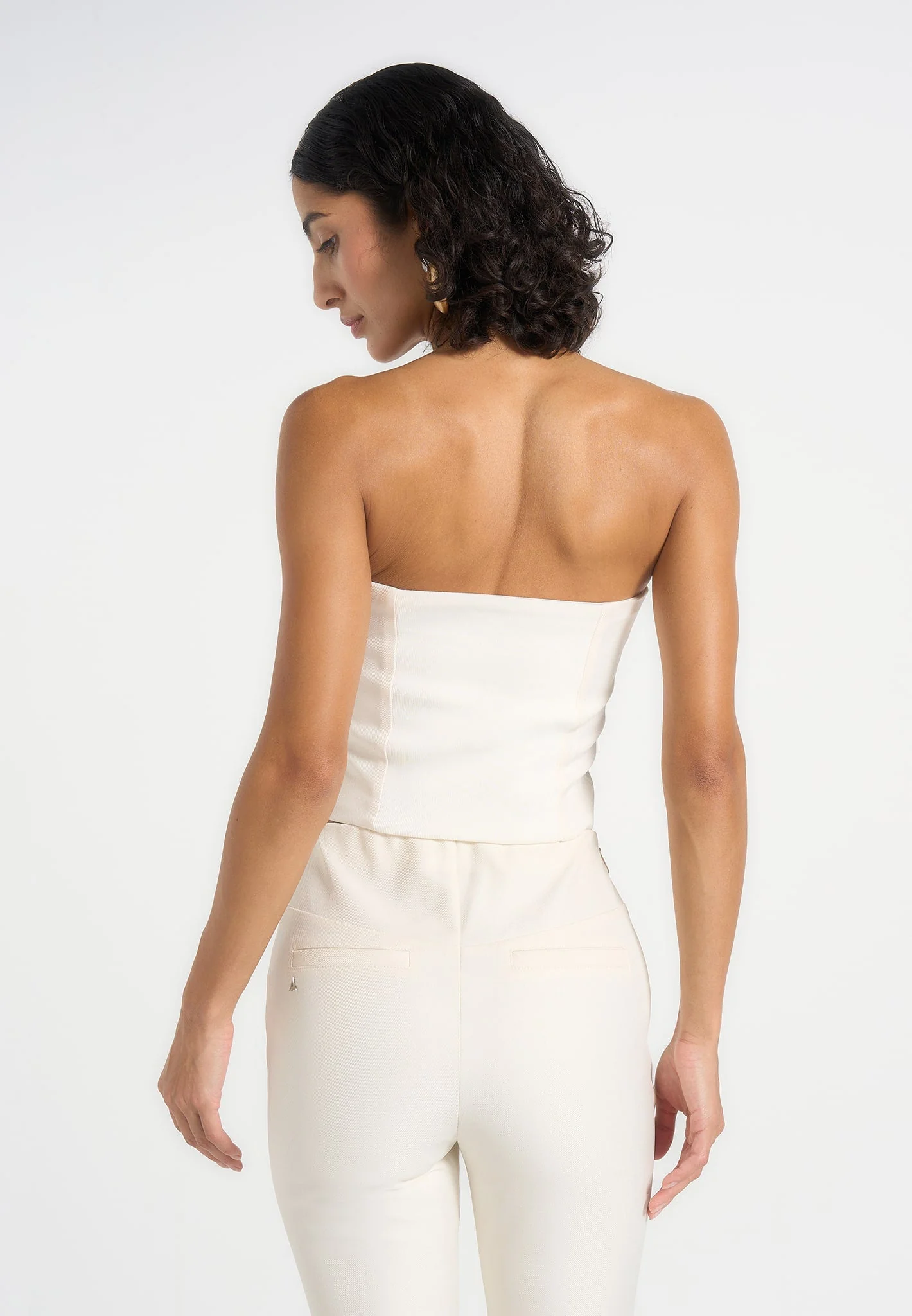 Lise - Cropped Tailored Blazer & Button Detail Bandeau - Off White - Image 4