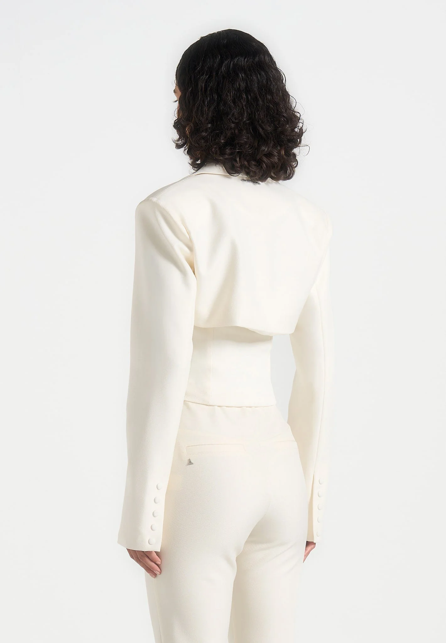 Lise - Cropped Tailored Blazer & Button Detail Bandeau - Off White - Image 5