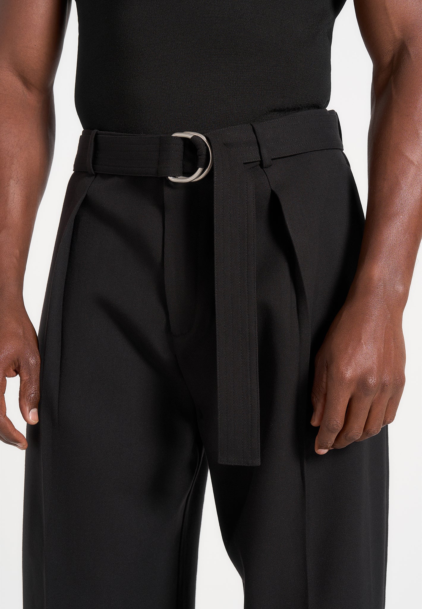 Loic - Wide Leg Tailored Trousers With Belt - Black - Image 3