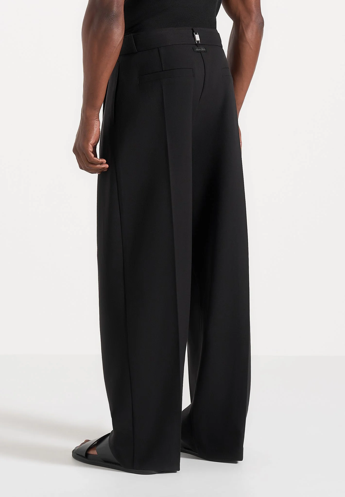 Loic - Wide Leg Tailored Trousers With Belt - Black - Image 4