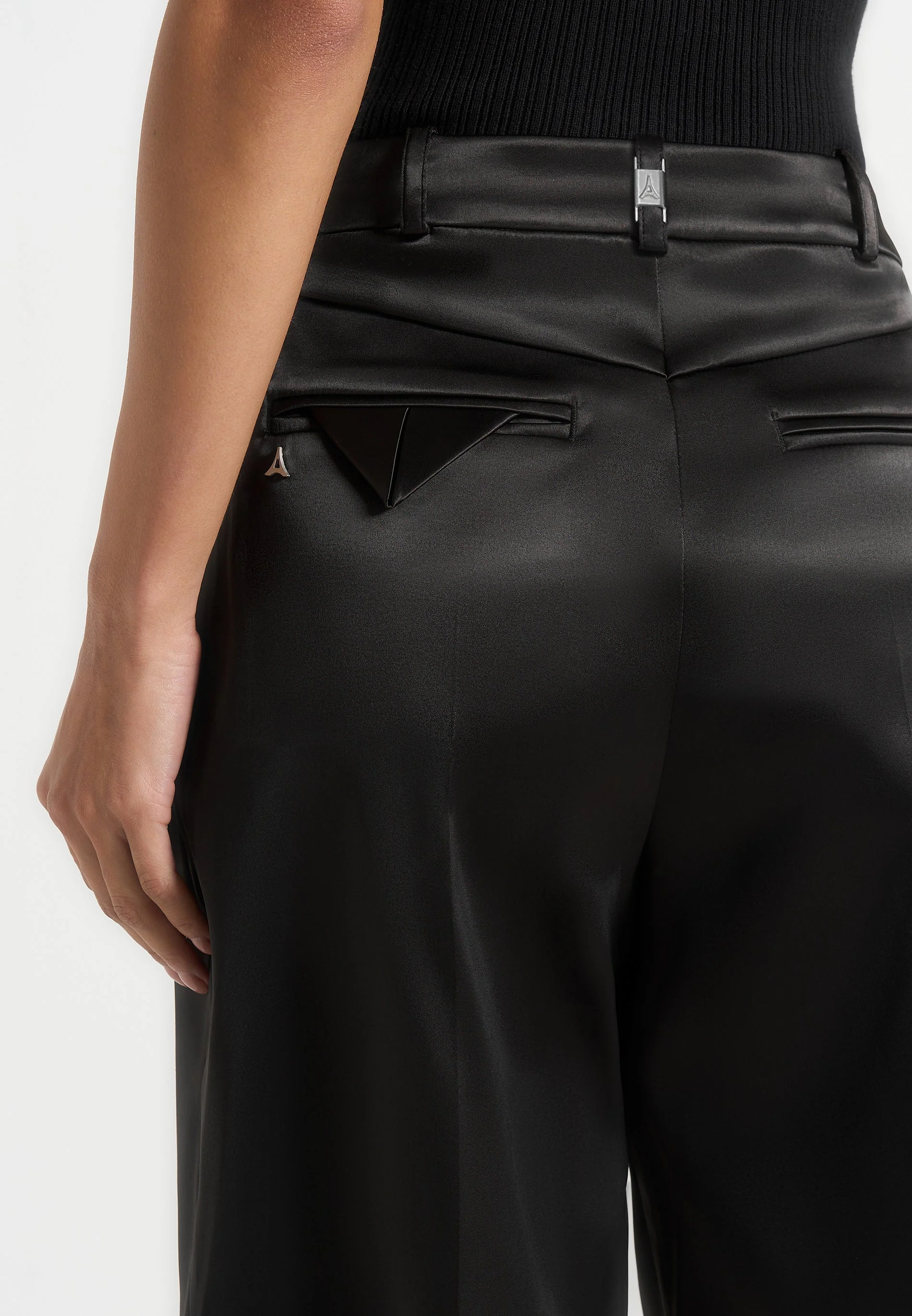 Lorette - Satin Double Pleat Shorts - Black - Image 4