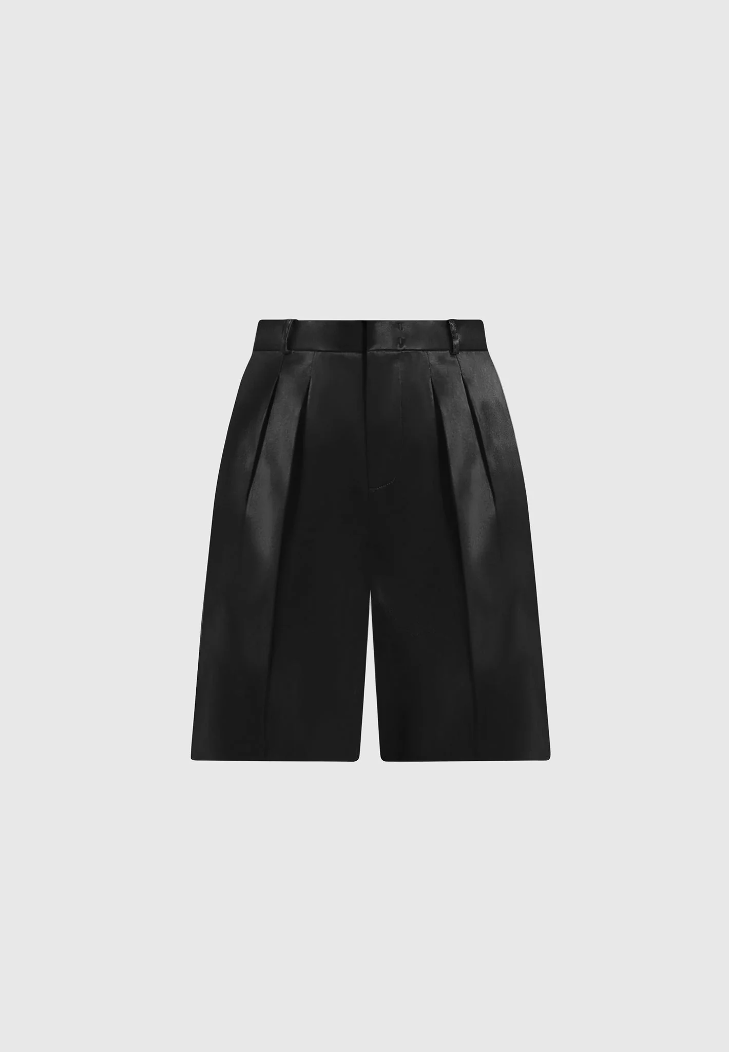 Lorette - Satin Double Pleat Shorts - Black - Image 6