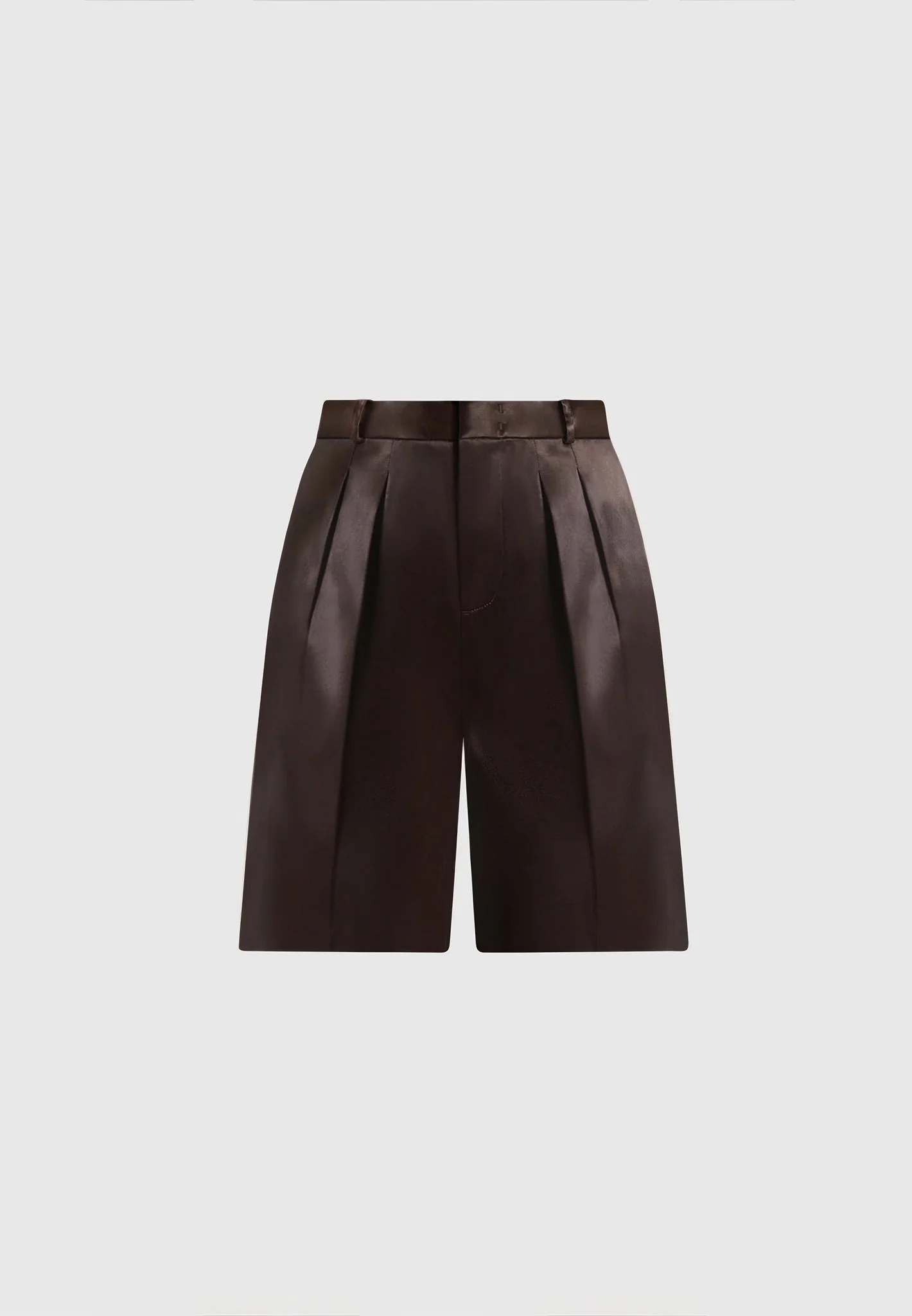 Lorette - Satin Double Pleat Shorts - Brown - Image 6
