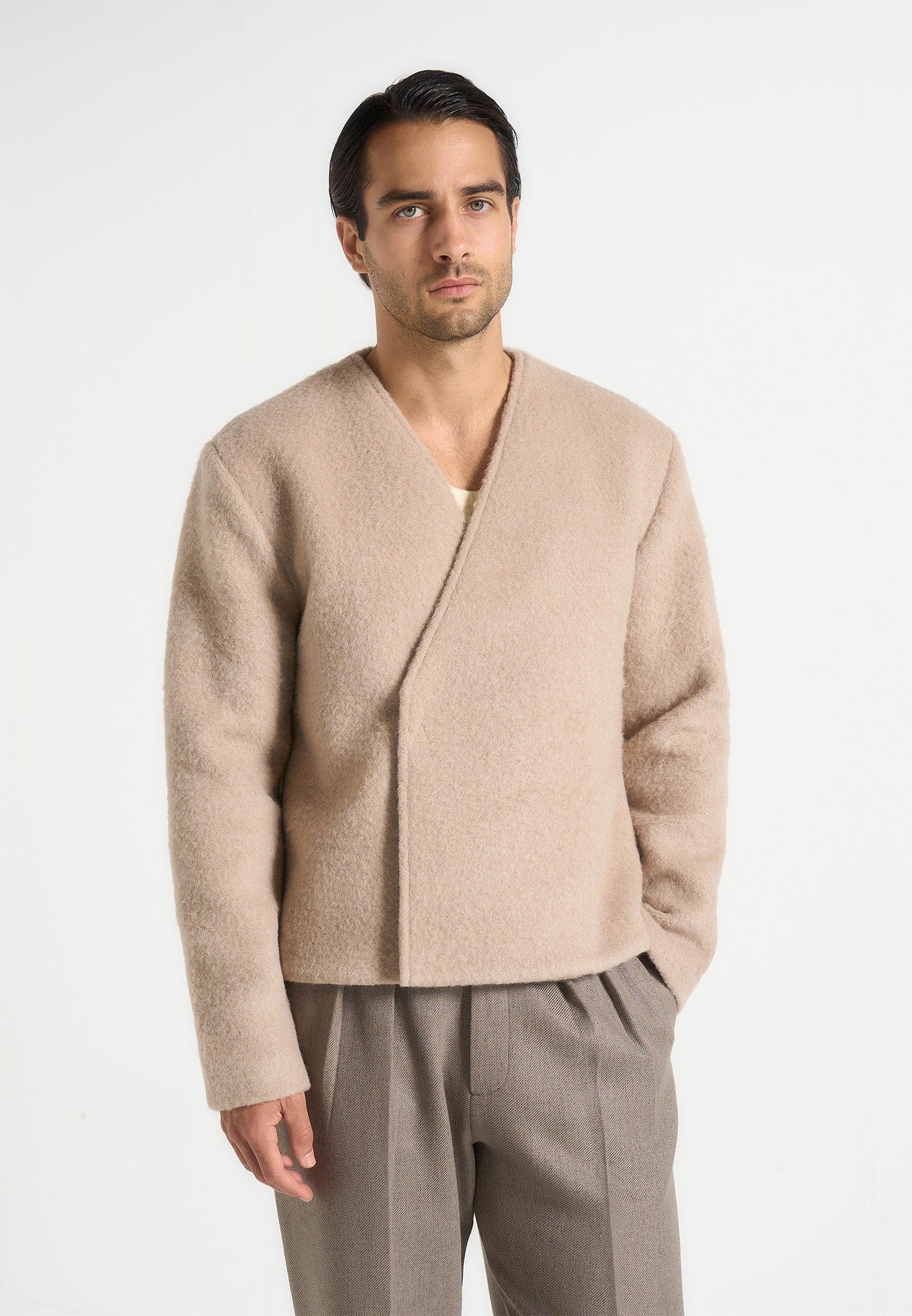 Loris - Kimono Minimal Wool Jacket - Beige - Image 2