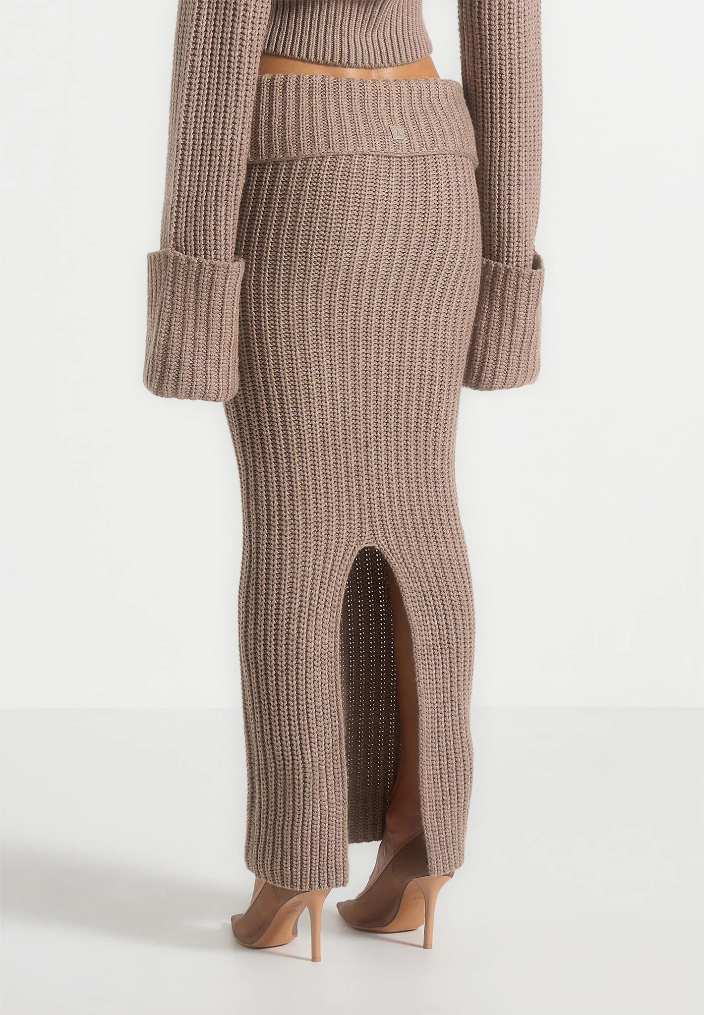 Lyra - Knit Maxi Skirt with Foldover - Taupe - Image 5