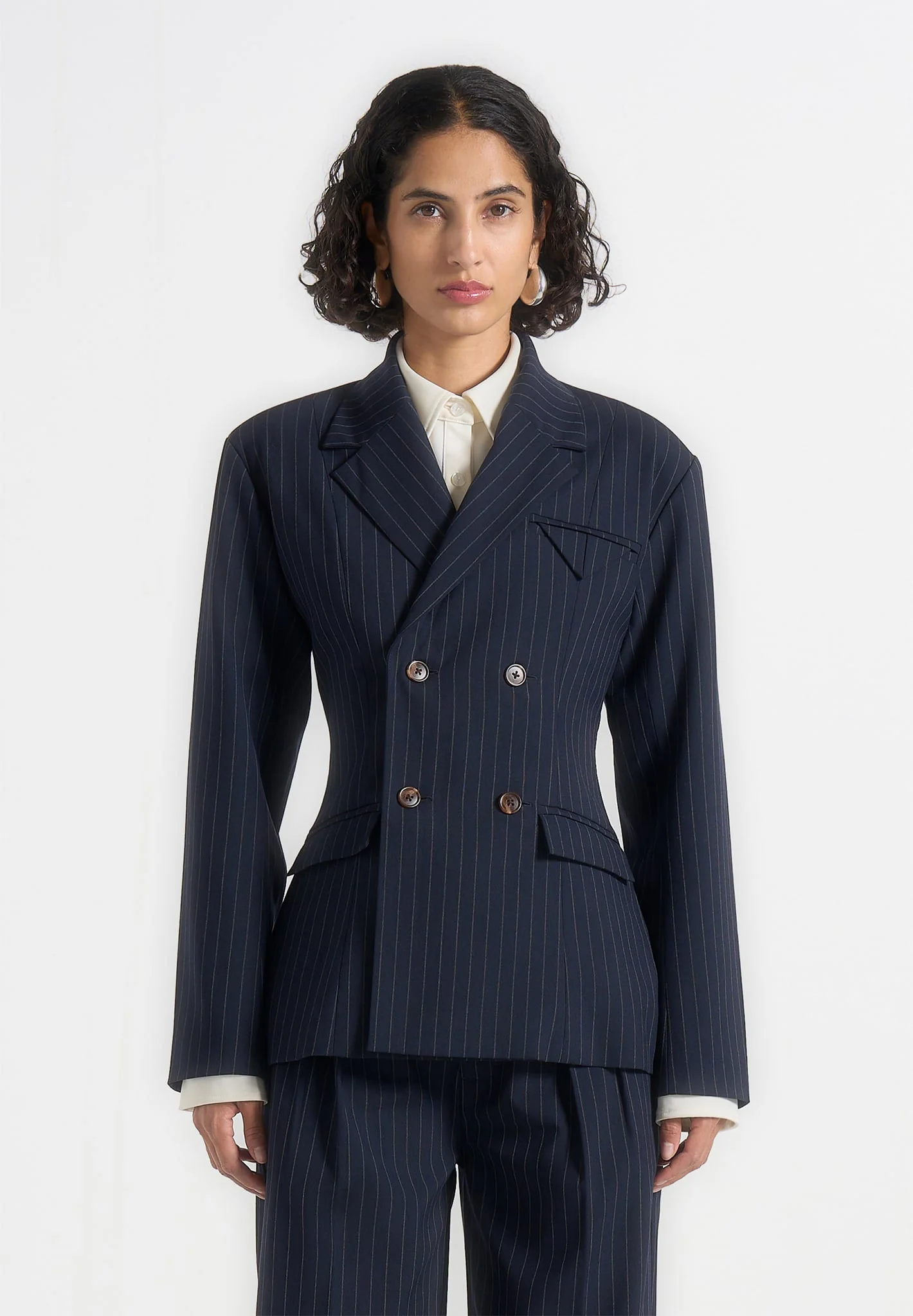Maia - Pinstripe Double Breasted Blazer - Navy - Image 4