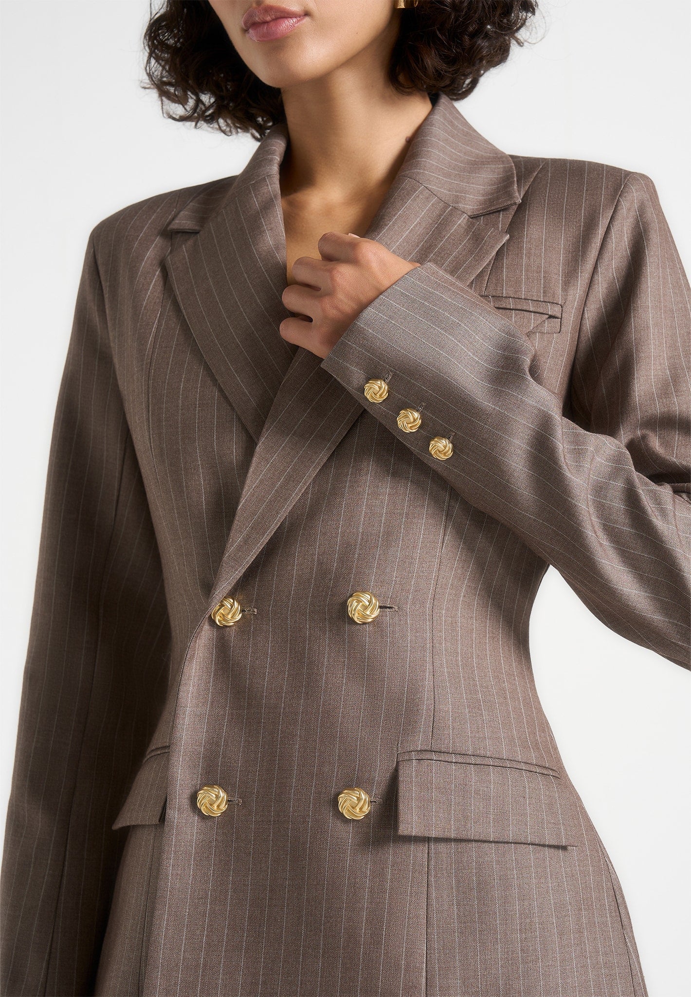 Maia - Pinstripe Double Breasted Blazer - Taupe - Image 3