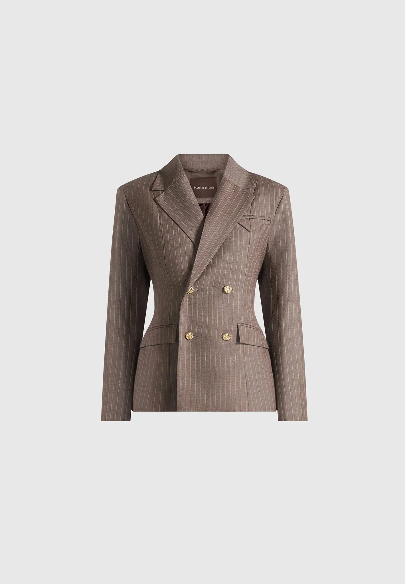 Maia - Pinstripe Double Breasted Blazer - Taupe - Image 6