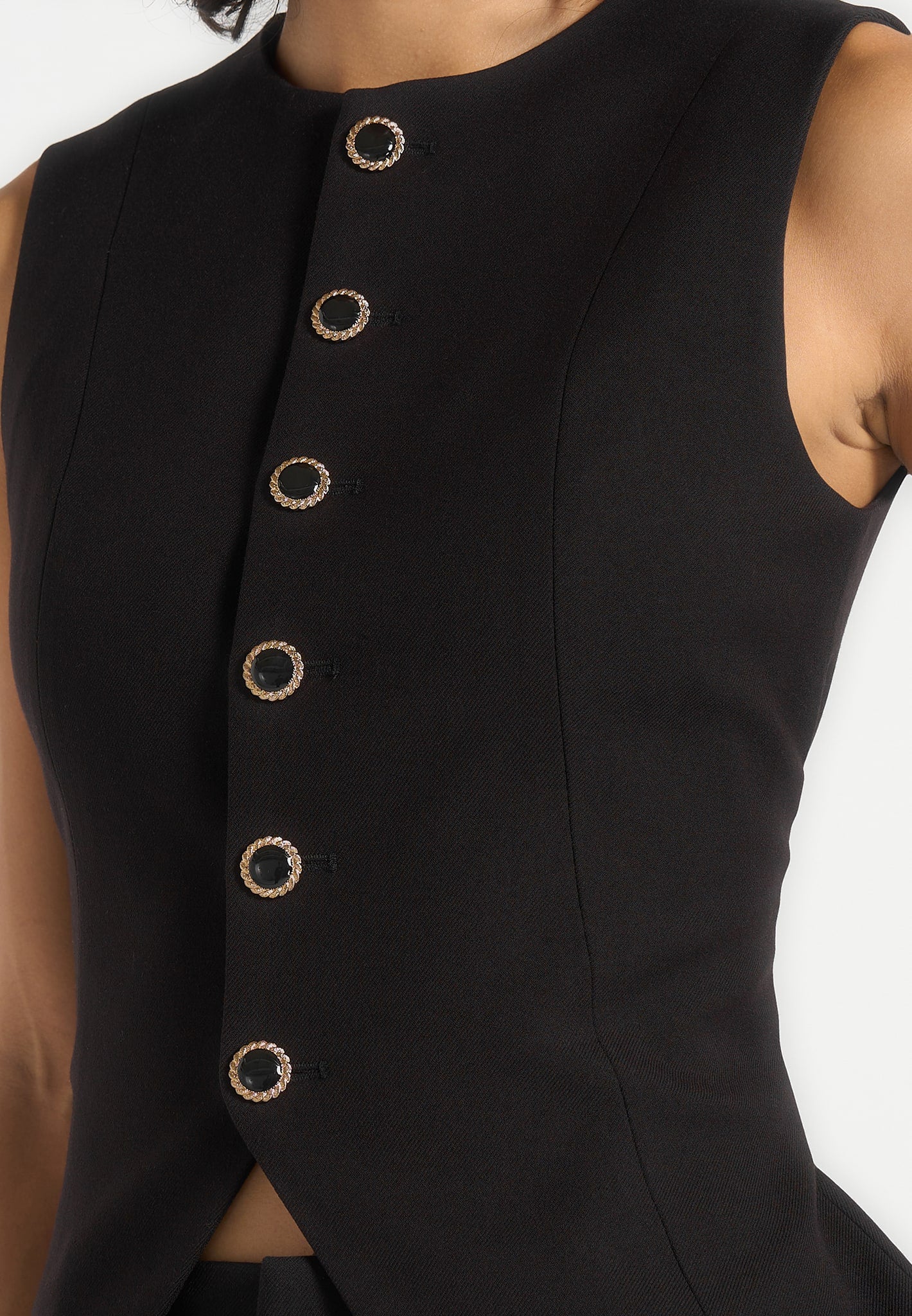 Maisie - Tailored Crew Neck Cinch Waistcoat - Black - Image 3