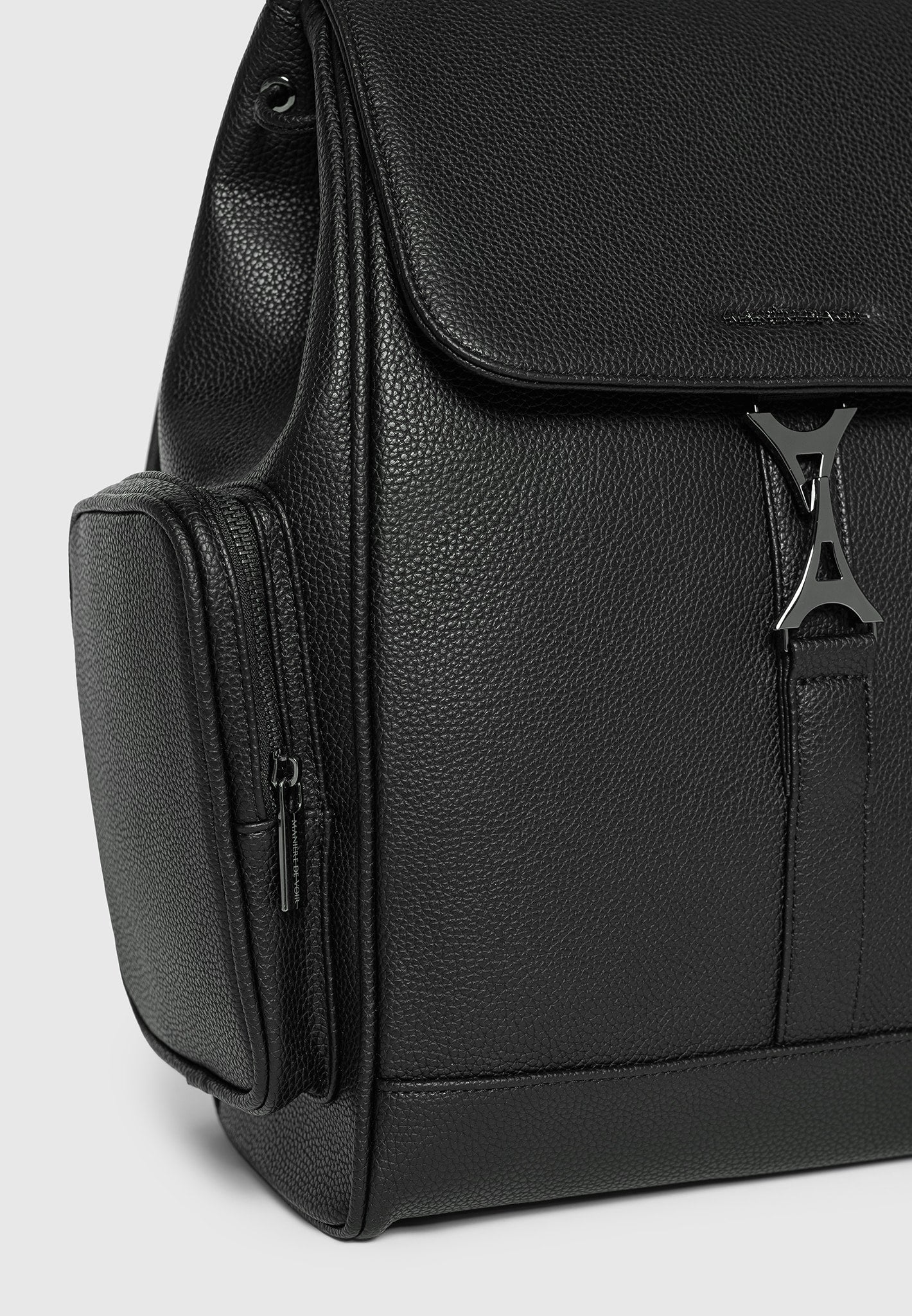 Maloe - Pebbled Leather Eiffel Clasp Backpack - Black - Image 7