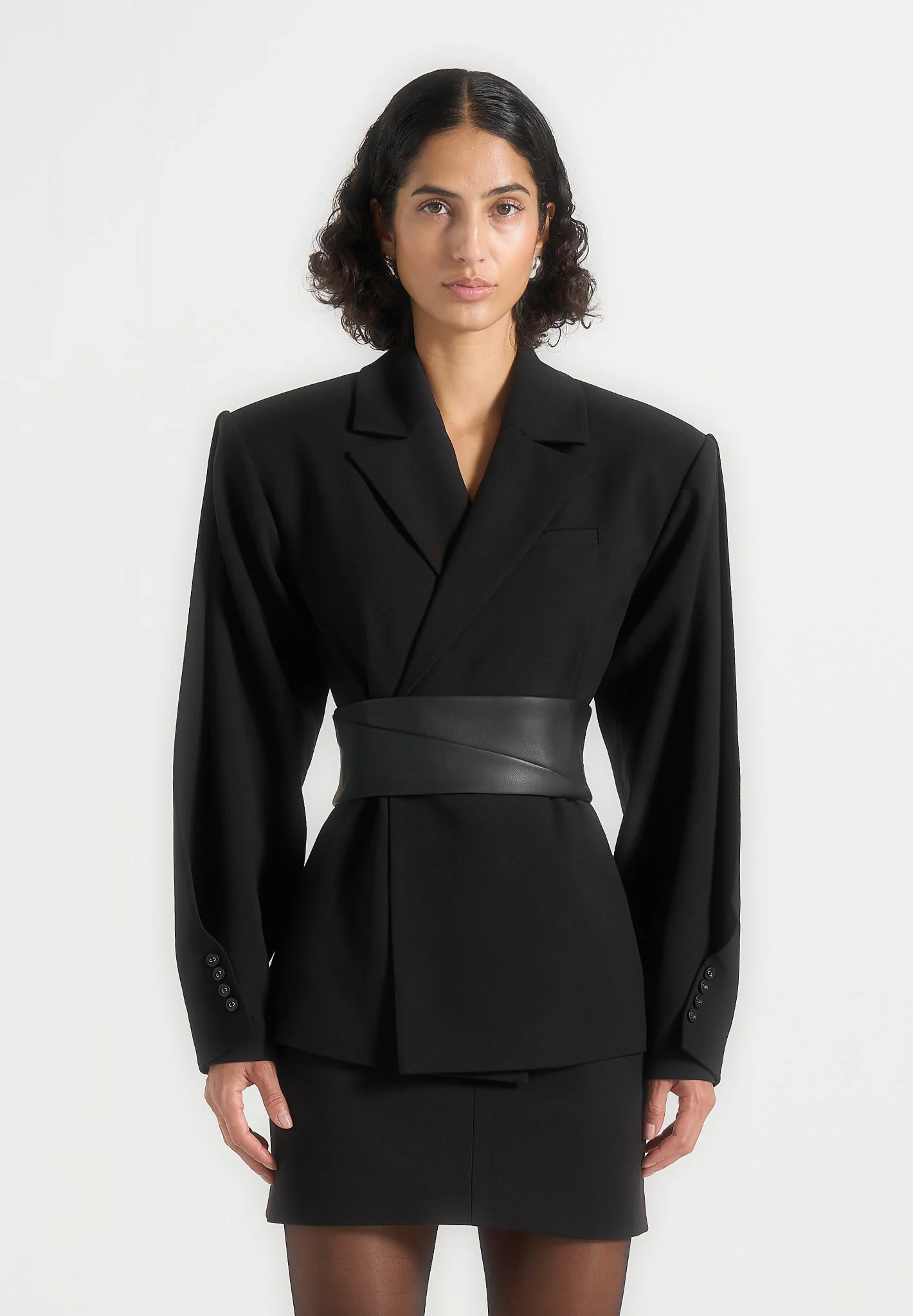 Marie - Twist Sleeve Blazer with Belt - Black - Image 5