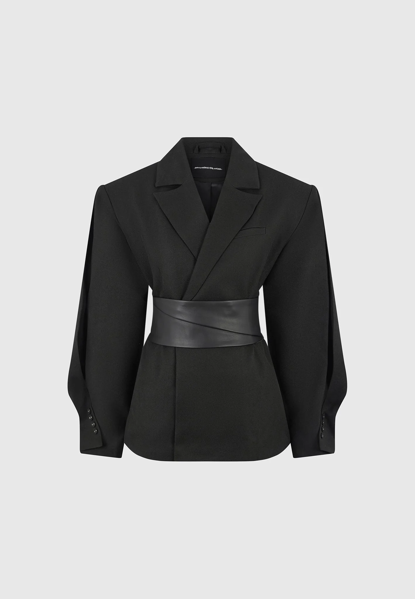 Marie - Twist Sleeve Blazer with Belt - Black - Image 7