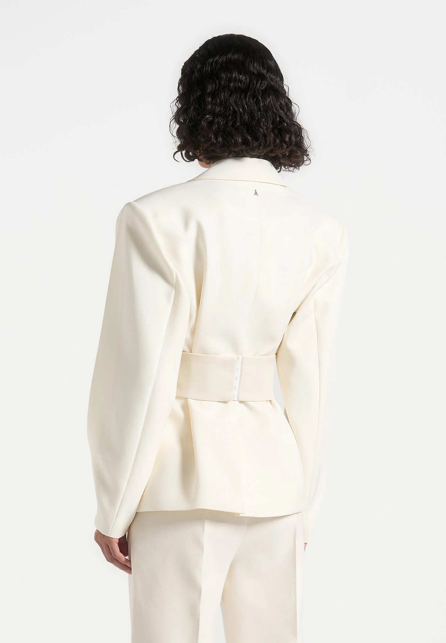 Marie - Twist Sleeve Tailored Blazer with Belt - Off White - Image 6