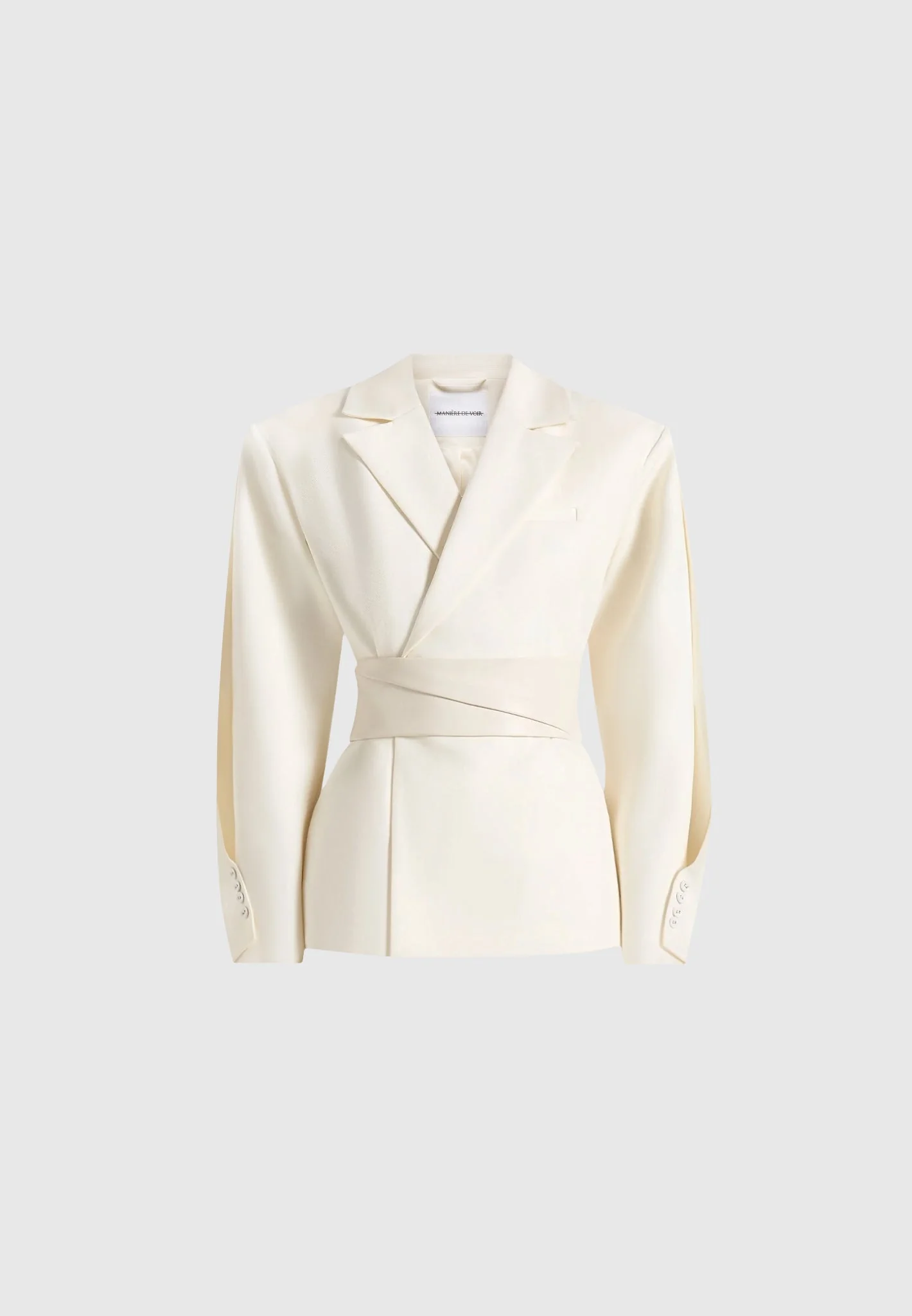 Marie - Twist Sleeve Tailored Blazer with Belt - Off White - Image 7