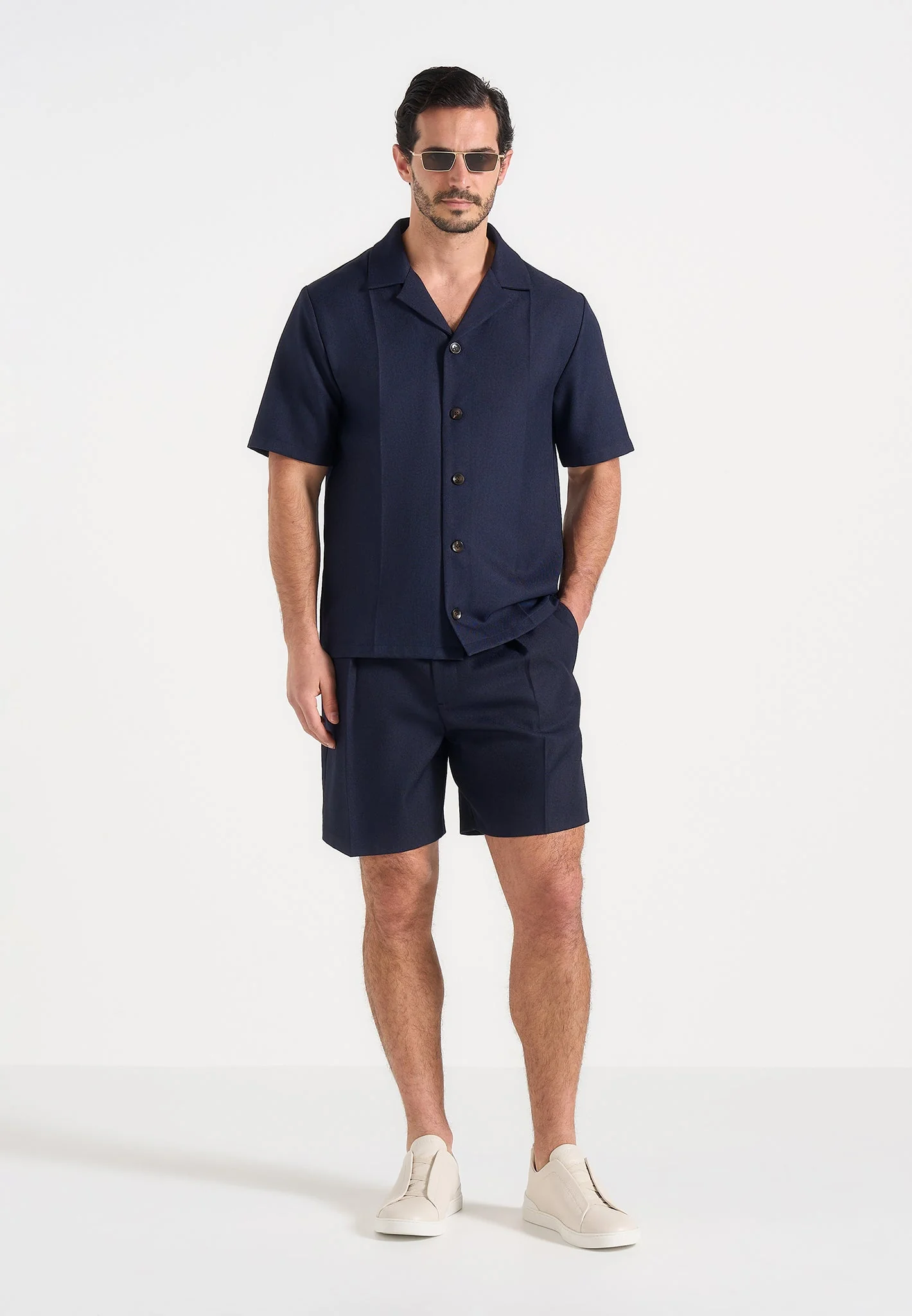 Marin - Tailored Pleated Shorts - Navy - Image 6