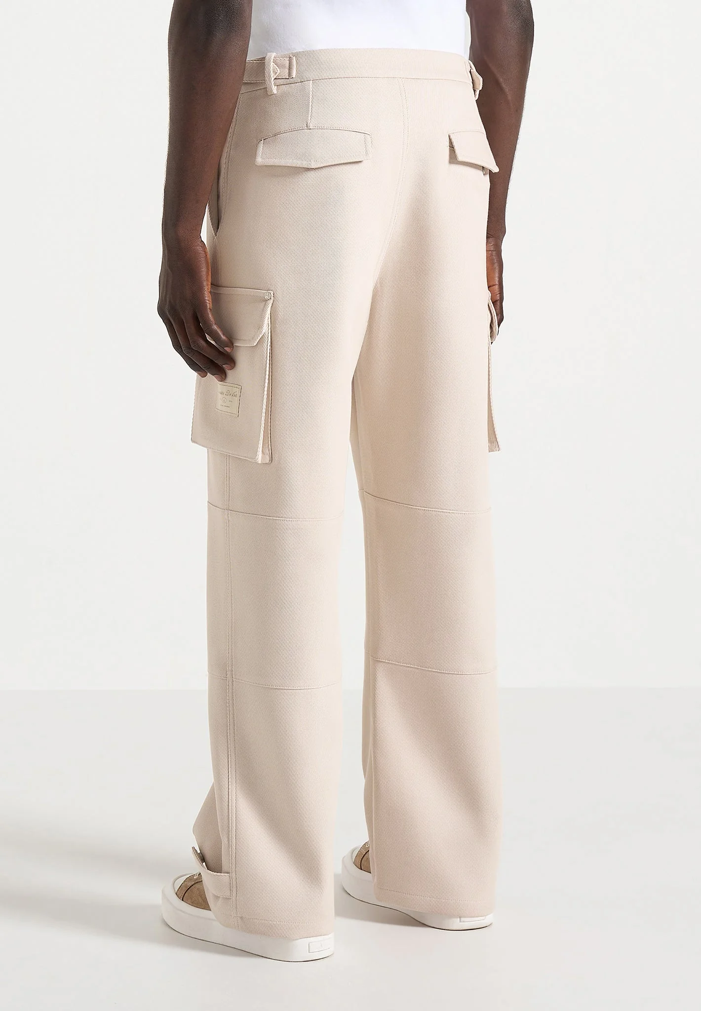 Mathis - Twill Signature Wide Leg Cargo Trousers - Beige - Image 5