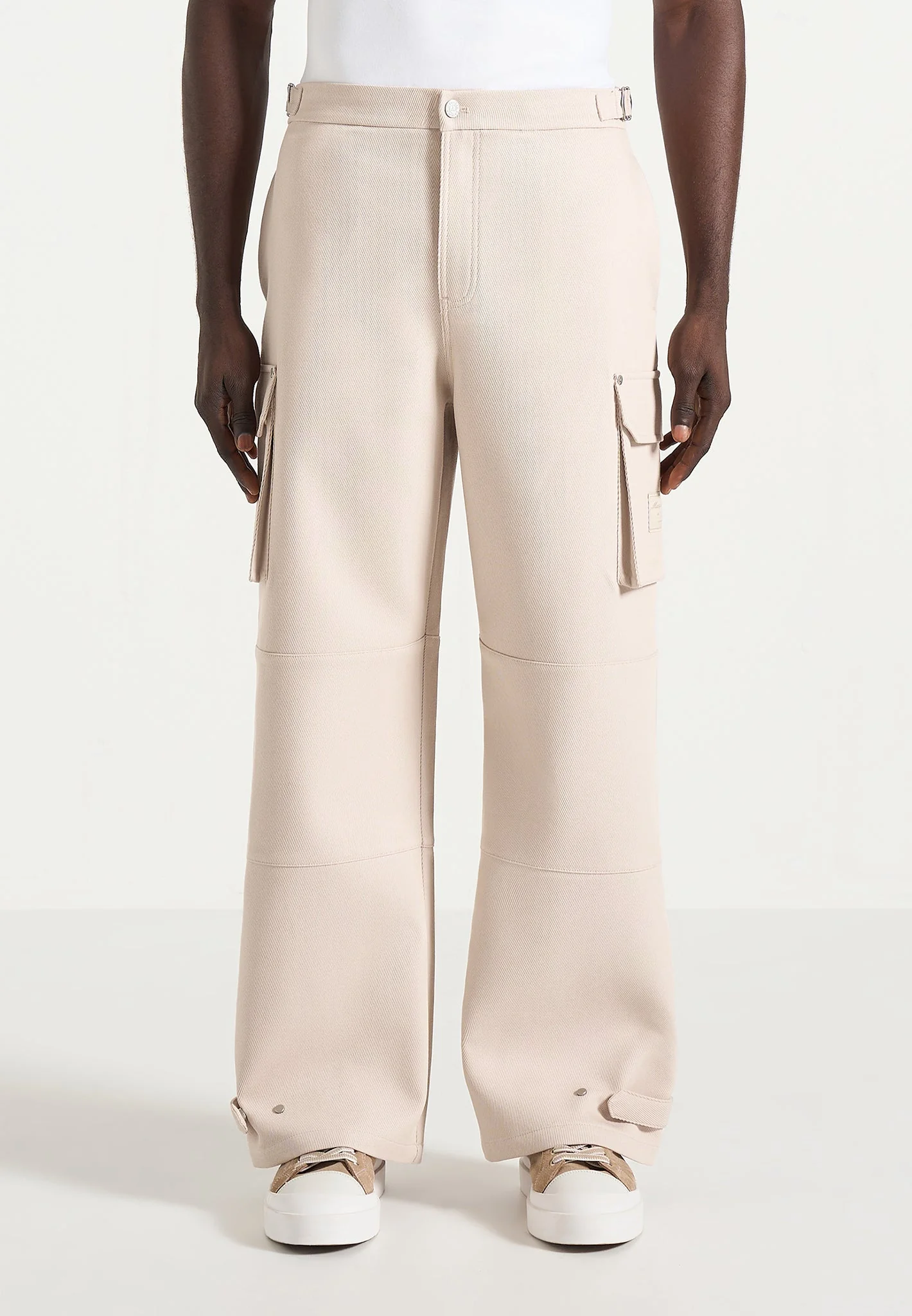 Mathis - Twill Signature Wide Leg Cargo Trousers - Beige - Image 6