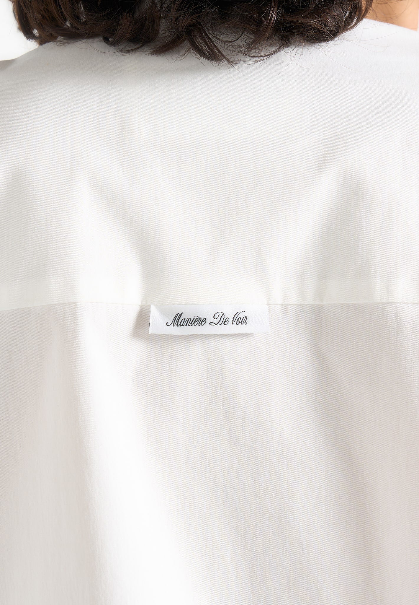 Maura - Oversized Cropped Roll Sleeve Cotton Shirt - White - Image 5