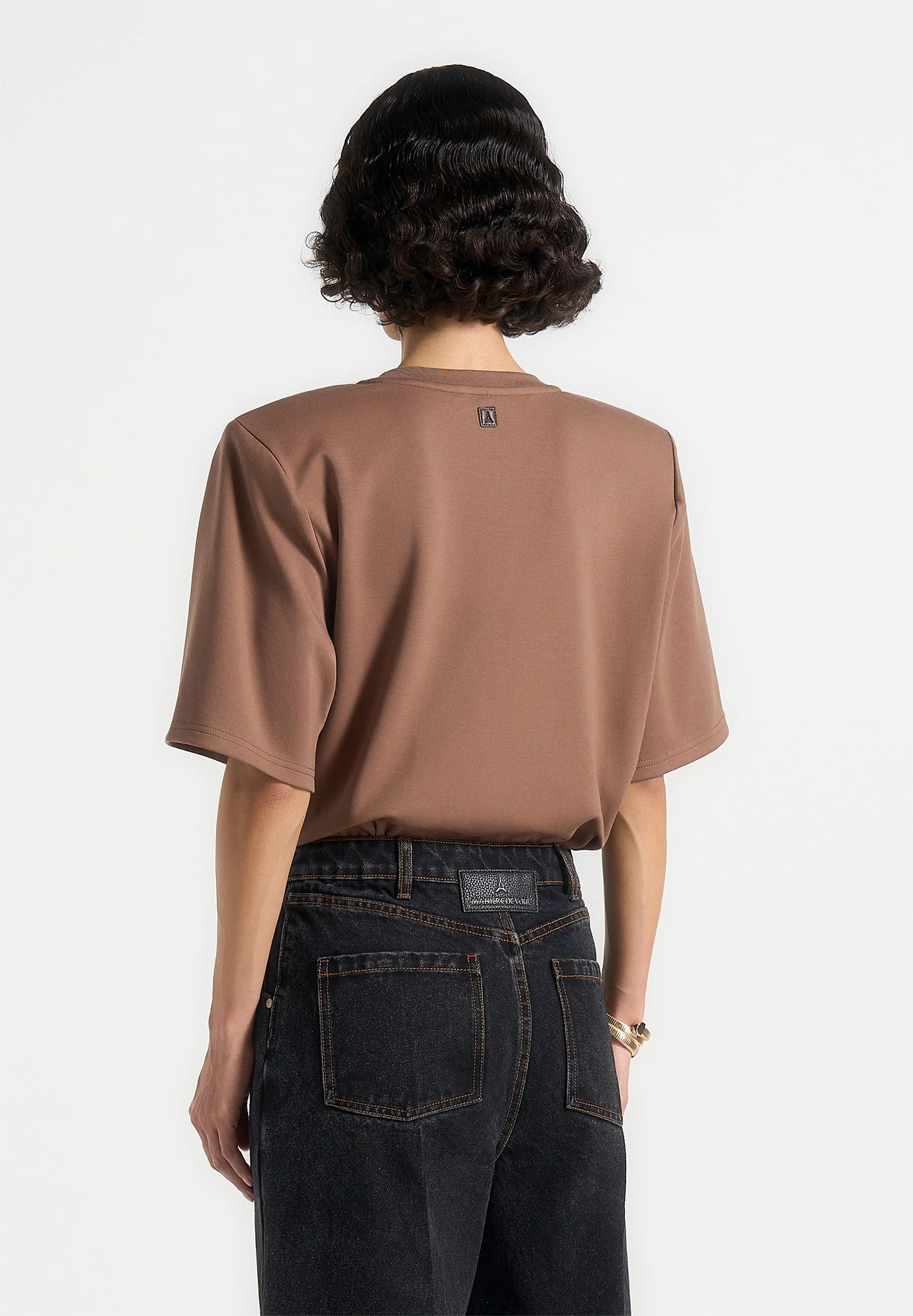 Mia - Wide Shoulder Bodysuit T-Shirt - Brown - Image 3