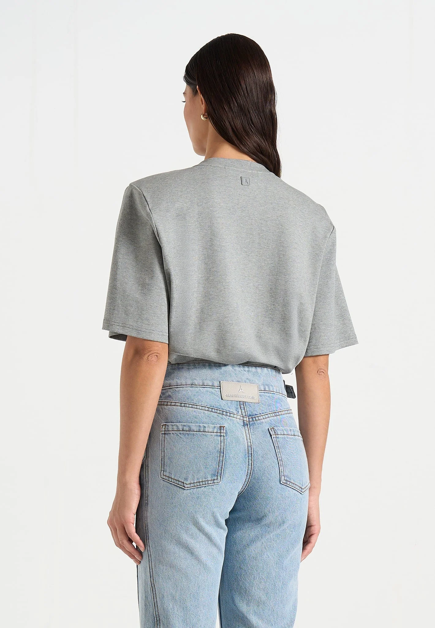 Mia - Wide Shoulder Bodysuit T-Shirt - Grey - Image 3