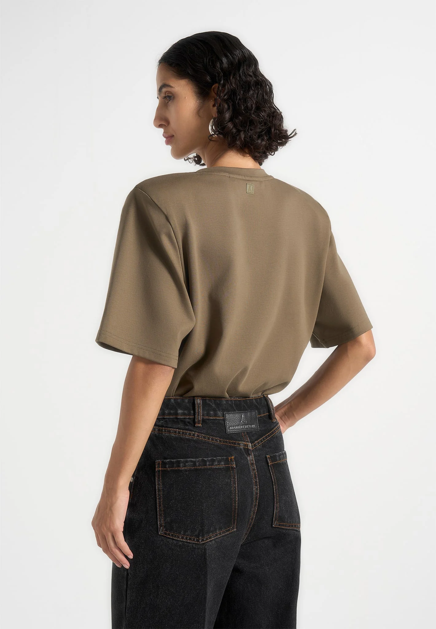 Mia - Wide Shoulder Bodysuit T-Shirt - Olive - Image 3