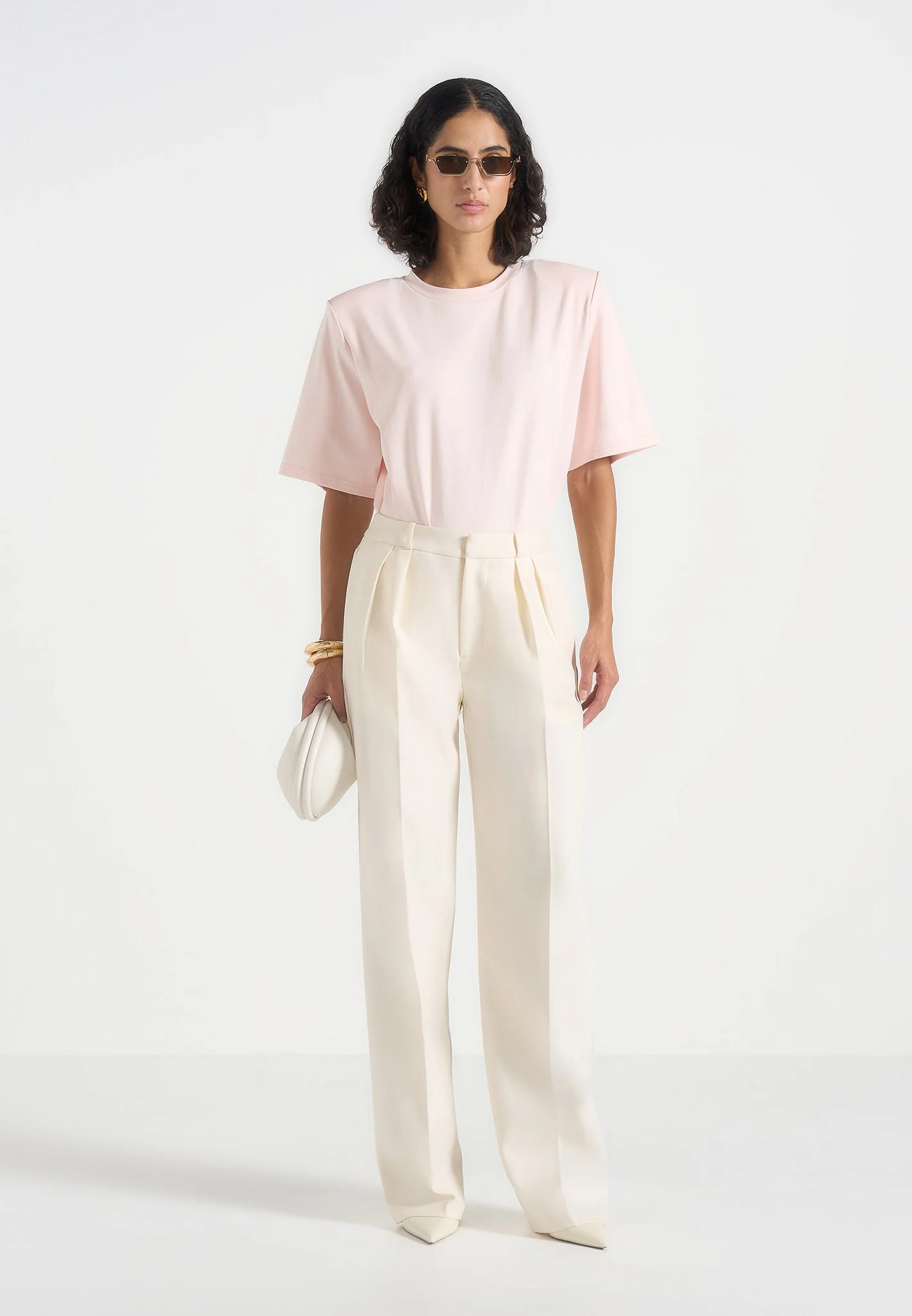 Mia - Wide Shoulder Bodysuit T-Shirt - Pale Pink