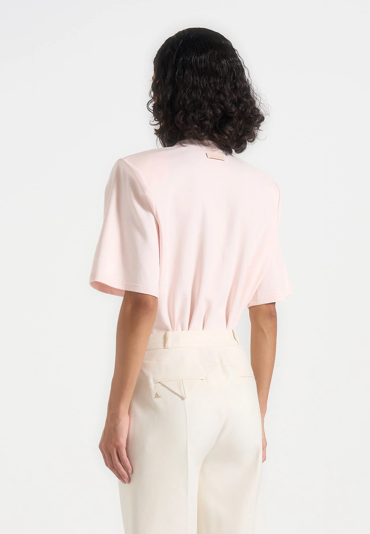 Mia - Wide Shoulder Bodysuit T-Shirt - Pale Pink - Image 4