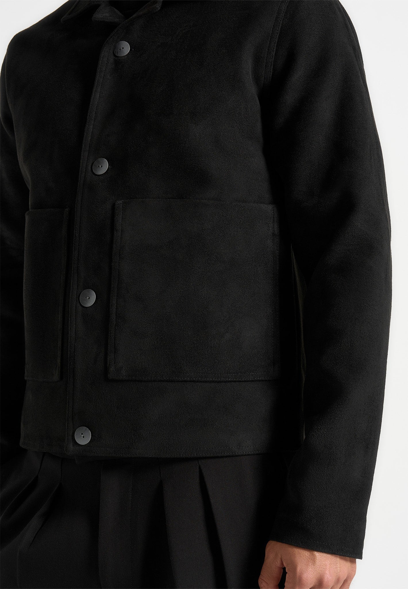 Michel - Suede Jacket With Revere Collar - Black - Image 3