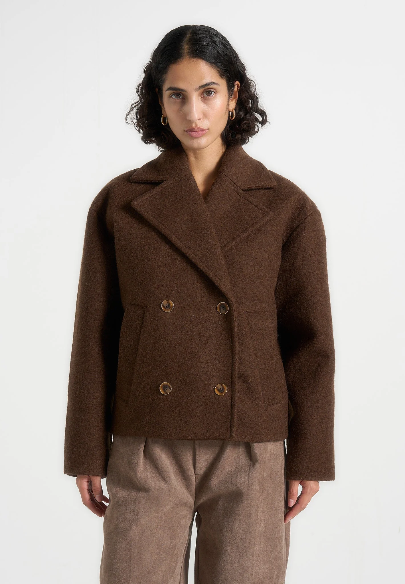 Mika - Unisex Double Breasted Jacket - Brown - Image 4