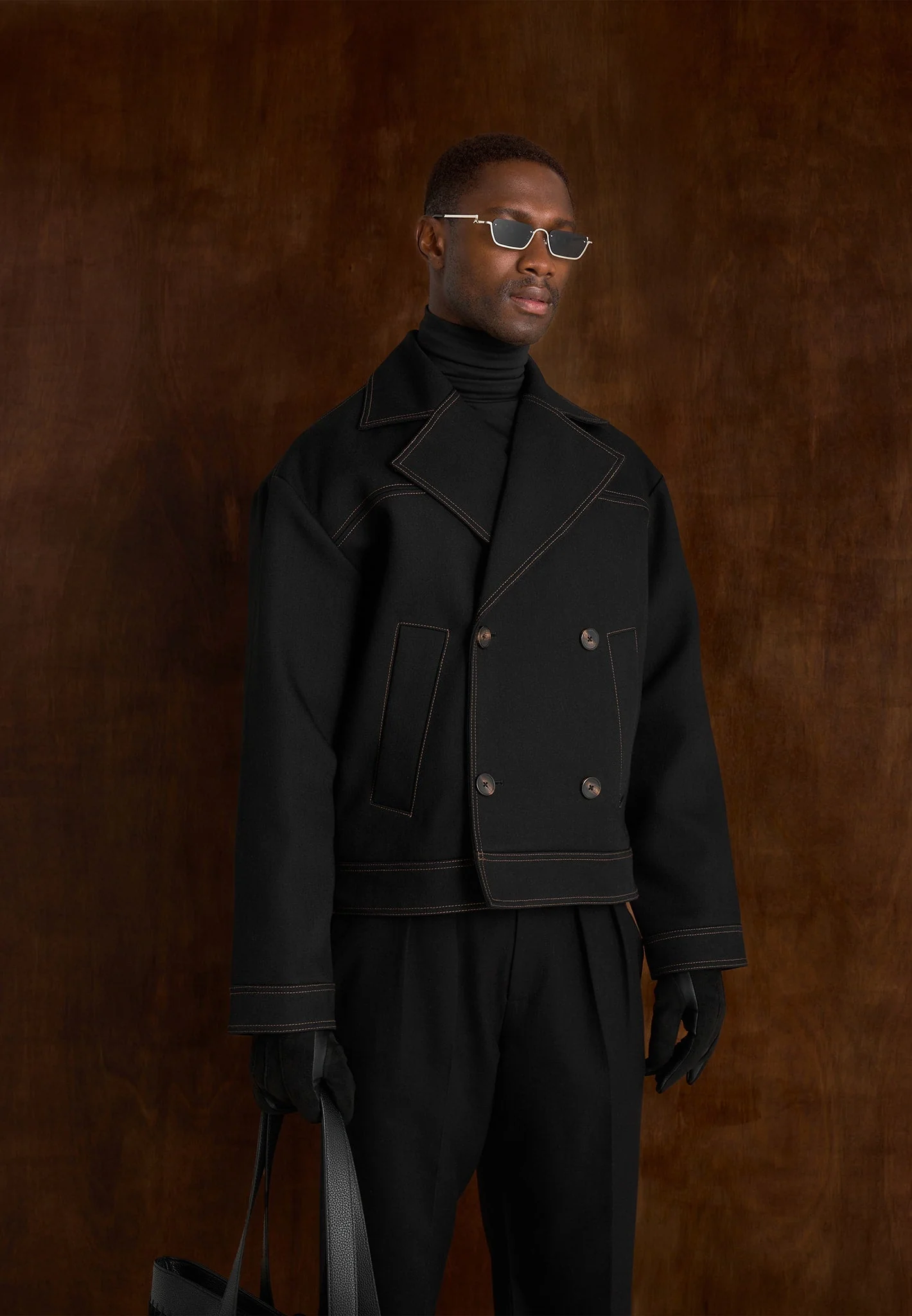 Mika - Unisex Tailored Double Breasted Jacket With Contrast Stitch - Black - Image 10