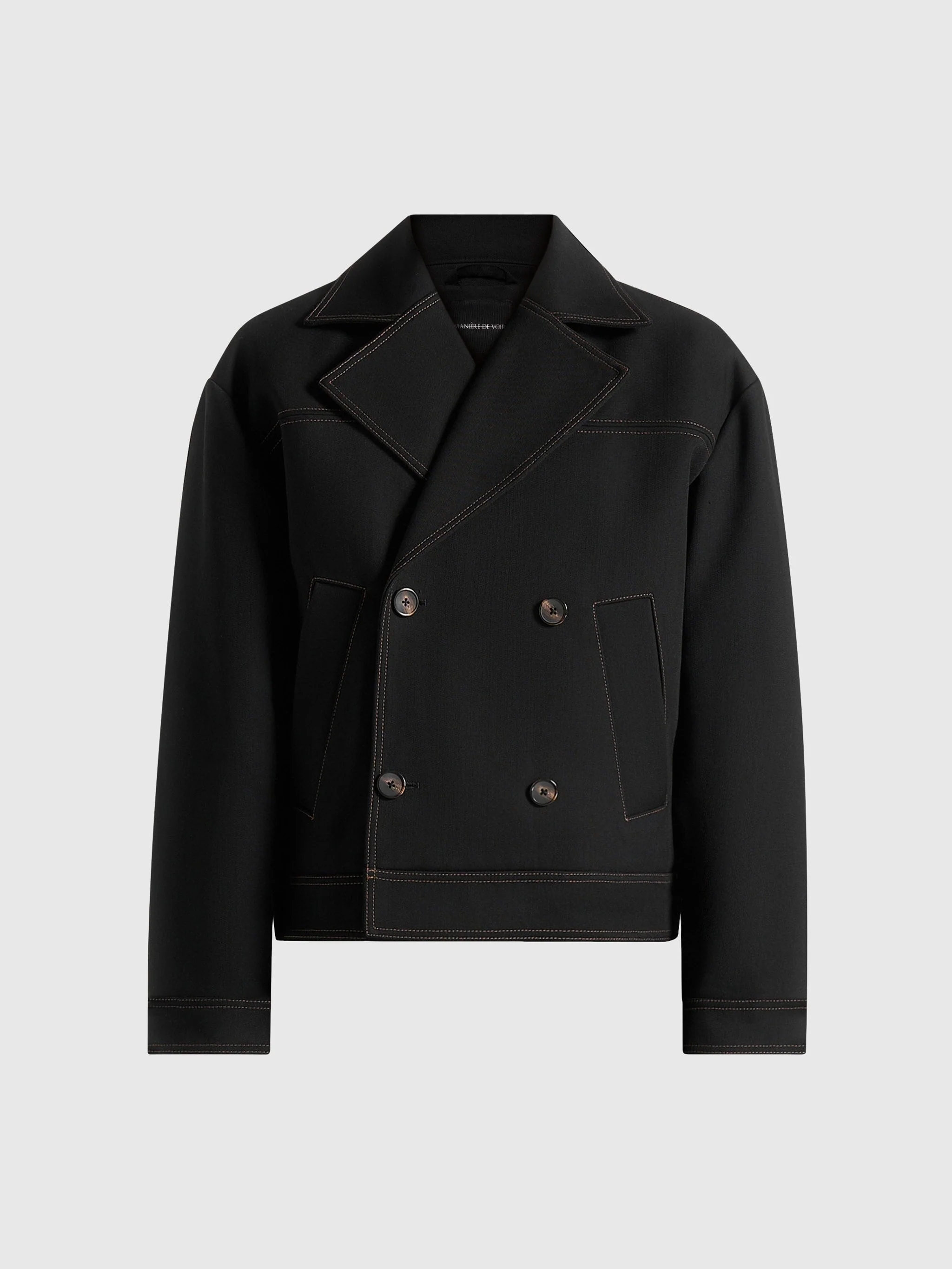 Mika - Unisex Tailored Double Breasted Jacket With Contrast Stitch - Black - Image 13