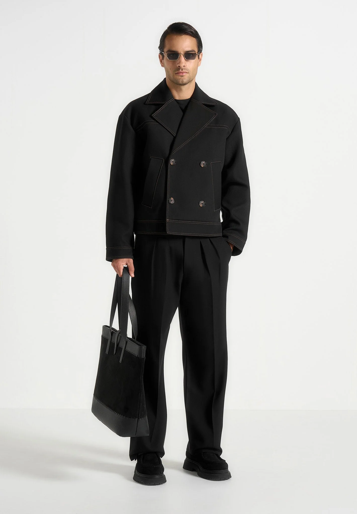 Mika - Unisex Tailored Double Breasted Jacket With Contrast Stitch - Black - Image 6