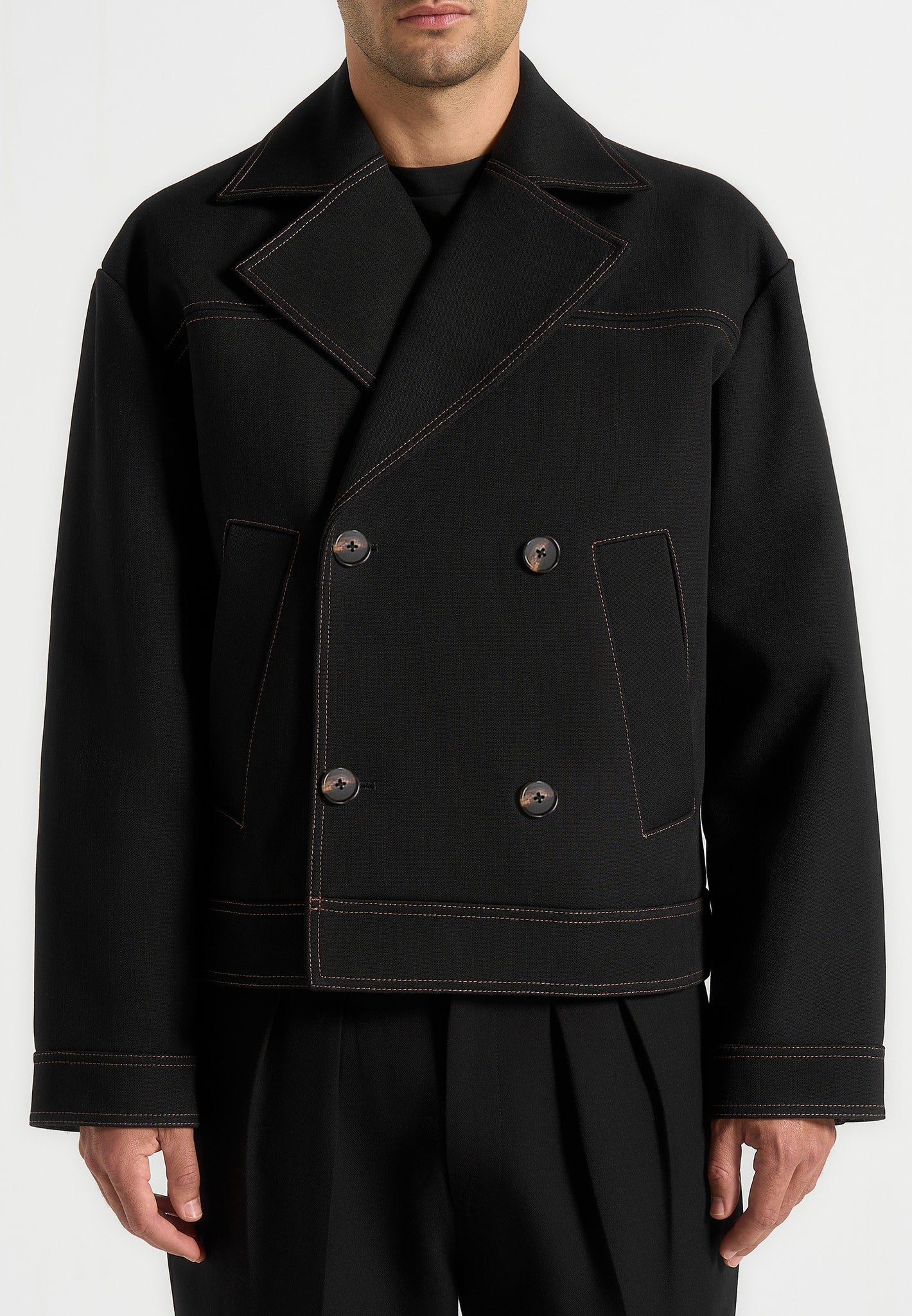 Mika - Unisex Tailored Double Breasted Jacket With Contrast Stitch - Black - Image 8
