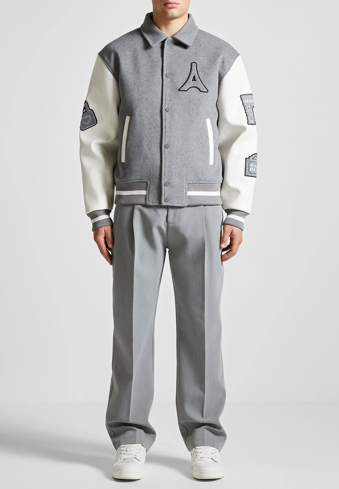 Mona Lisa - Wool Blend Varsity Jacket - Grey - Image 3