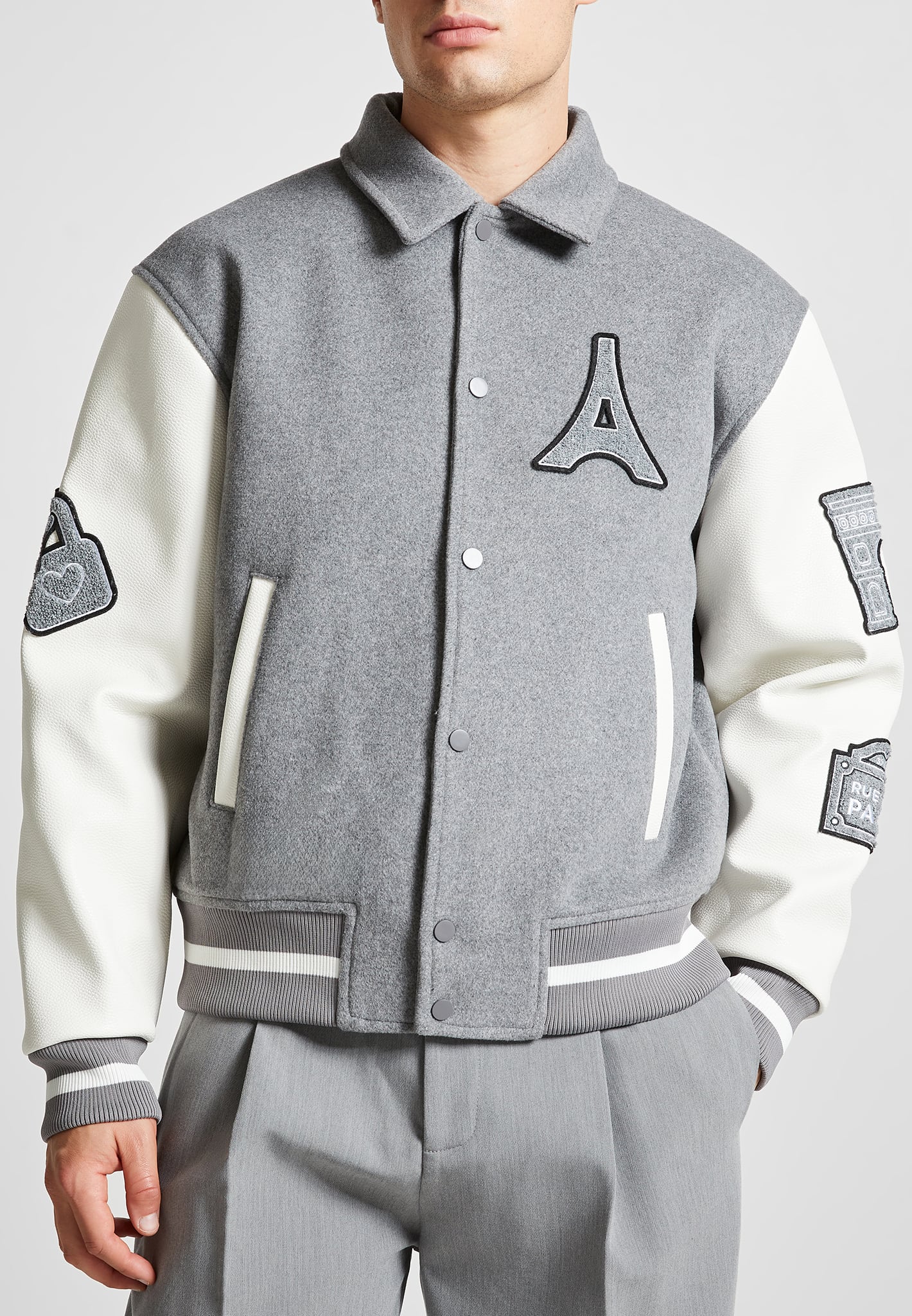 Mona Lisa - Wool Blend Varsity Jacket - Grey - Image 4