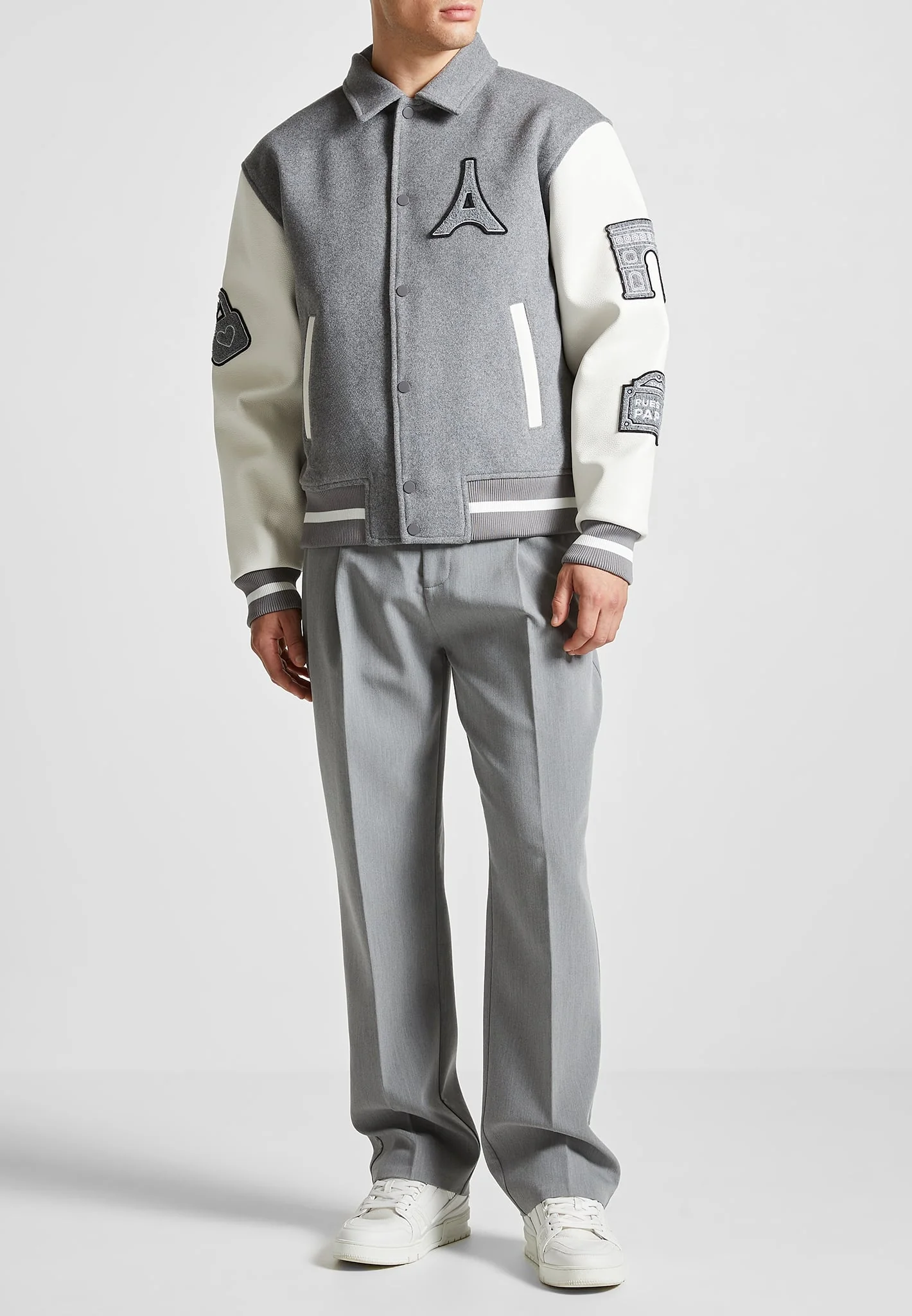 Mona Lisa - Wool Blend Varsity Jacket - Grey - Image 5