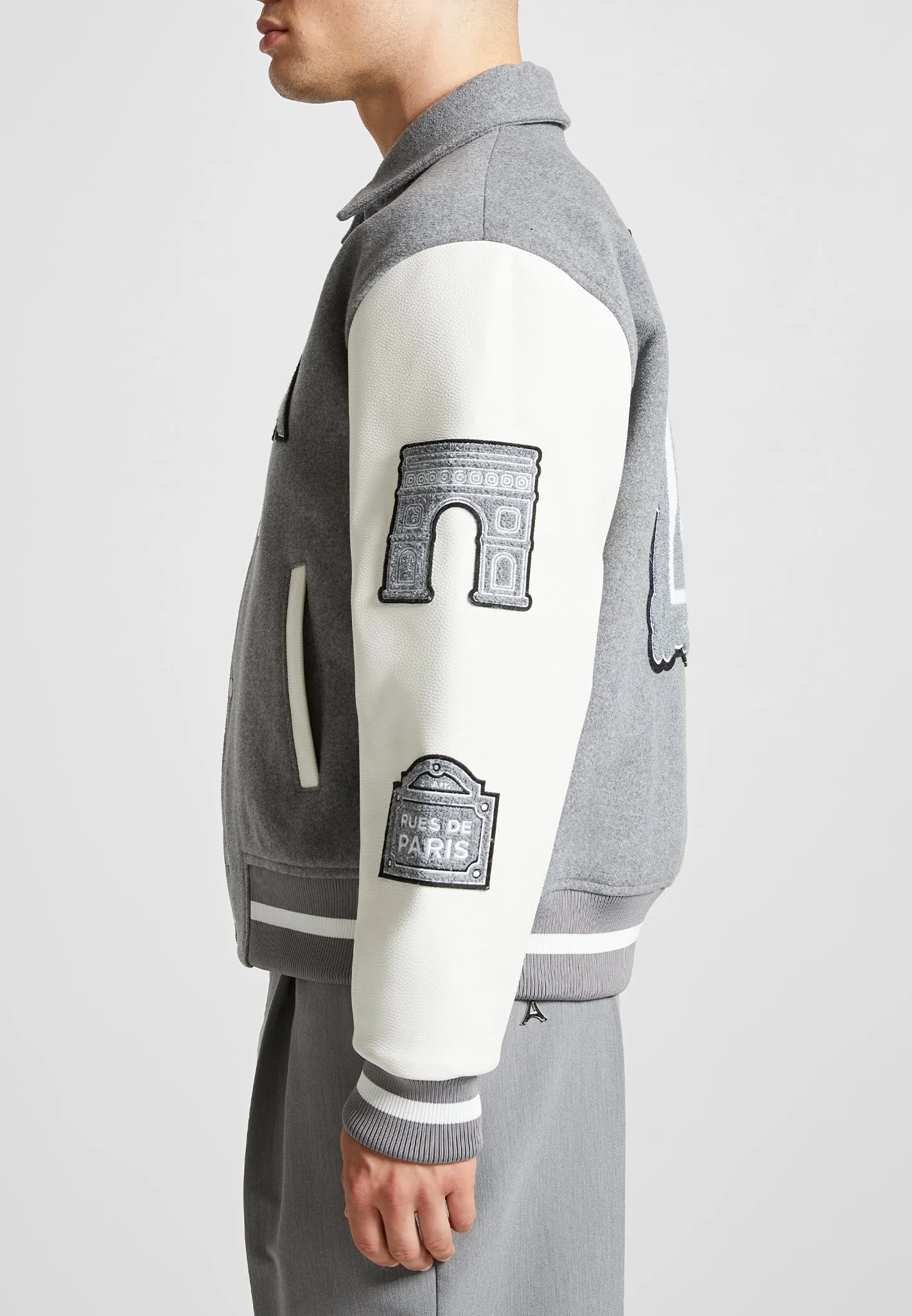 Mona Lisa - Wool Blend Varsity Jacket - Grey - Image 7